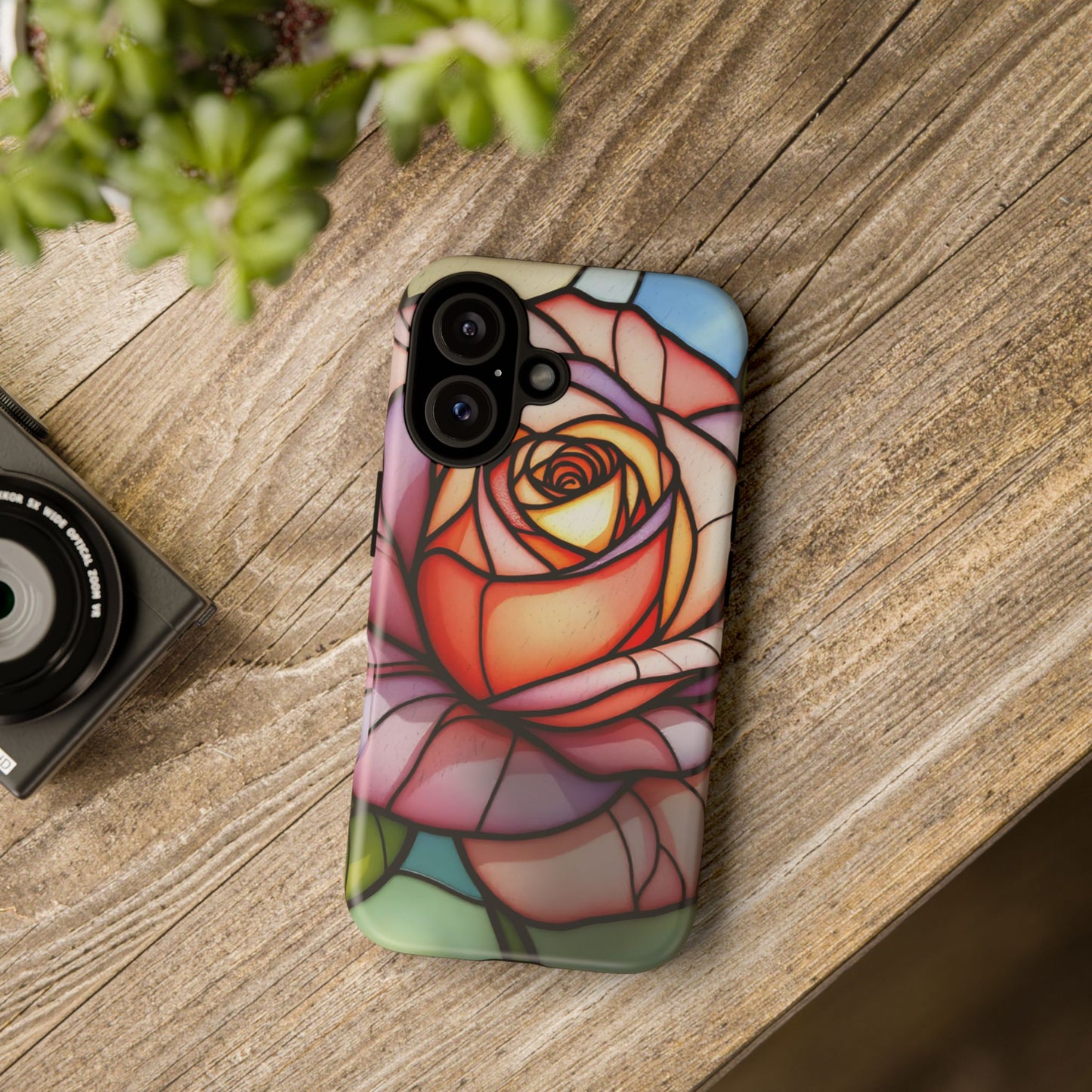iPhone 16 case, Stained Glass Rose Phone Case, iPhone protective cover, Flower Lovers Gift, Spring Decor, Gift Idea phone case