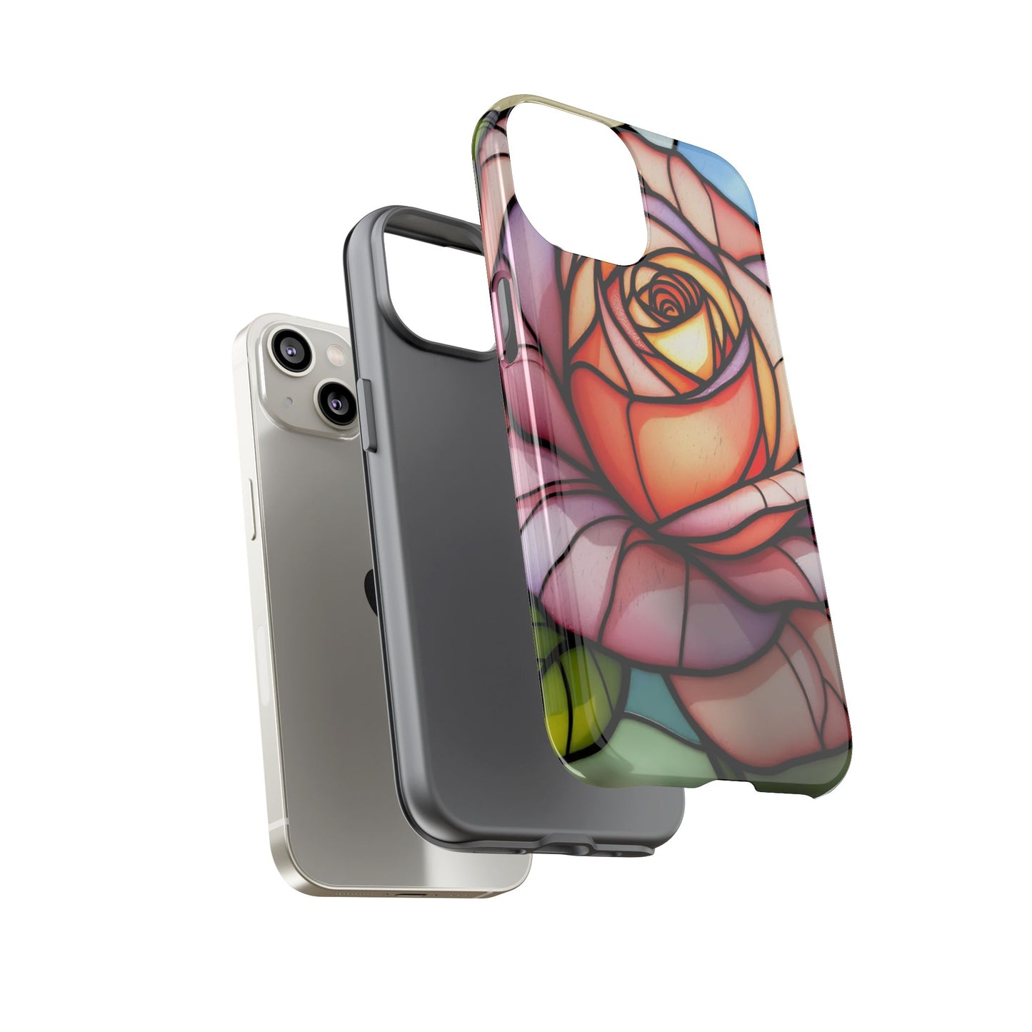 iPhone 16 case, Stained Glass Rose Phone Case, iPhone protective cover, Flower Lovers Gift, Spring Decor, Gift Idea phone case