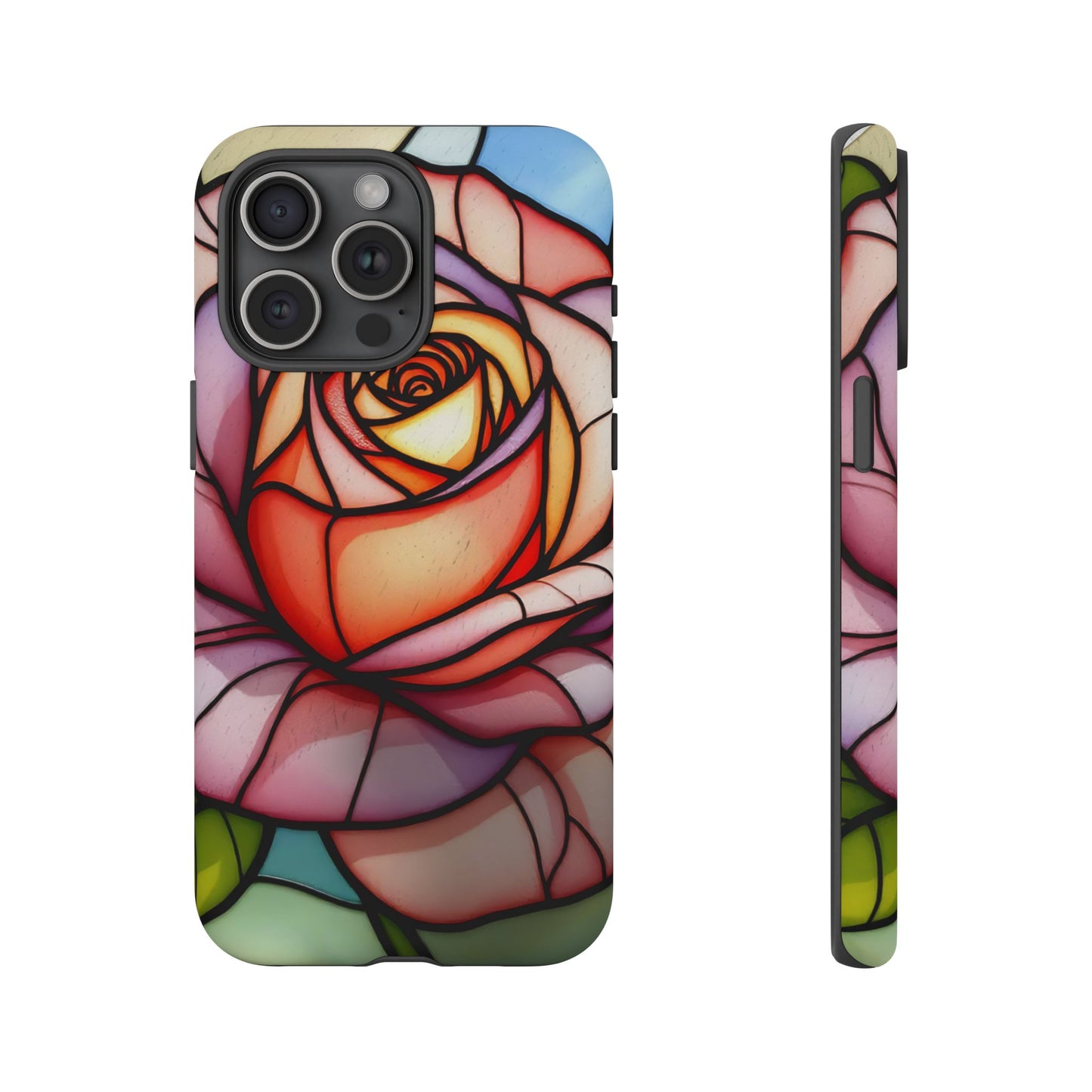 iPhone 16 case, Stained Glass Rose Phone Case, iPhone protective cover, Flower Lovers Gift, Spring Decor, Gift Idea phone case