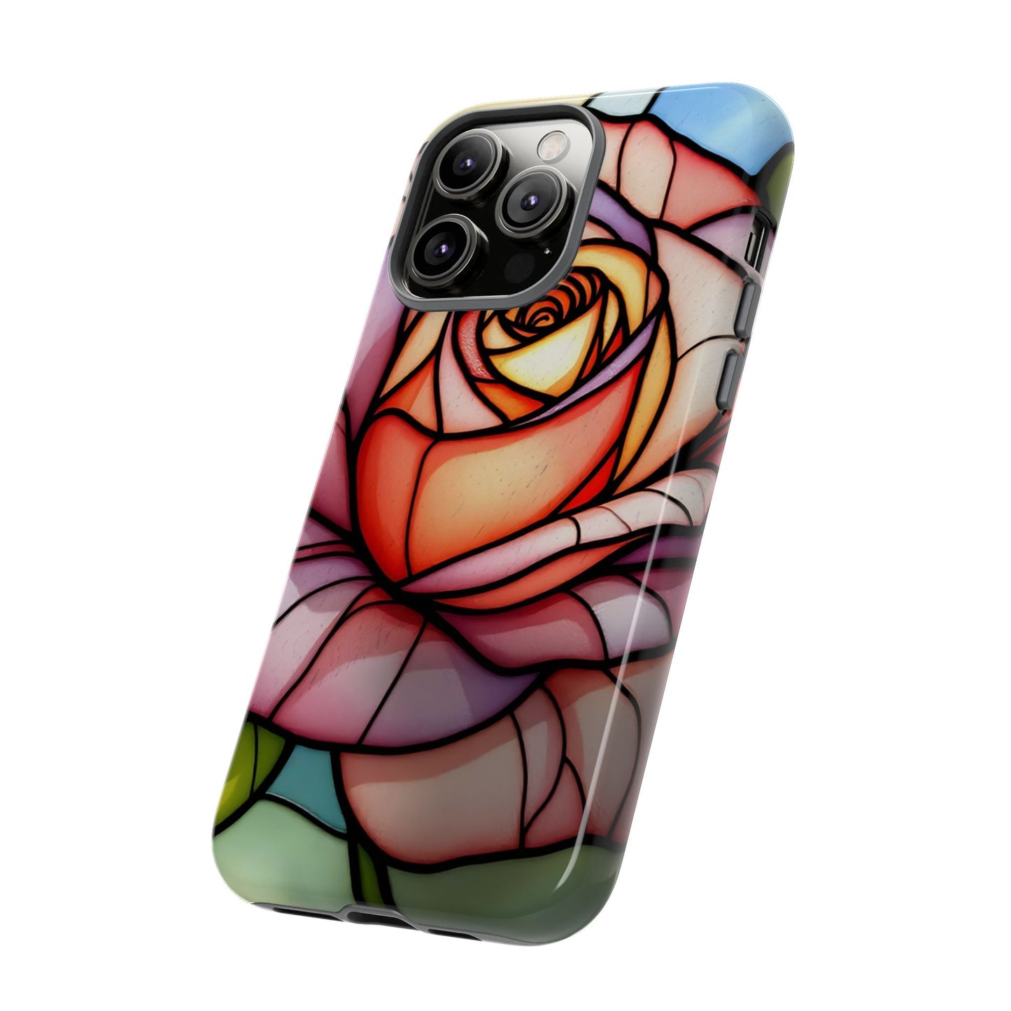 iPhone 16 case, Stained Glass Rose Phone Case, iPhone protective cover, Flower Lovers Gift, Spring Decor, Gift Idea phone case