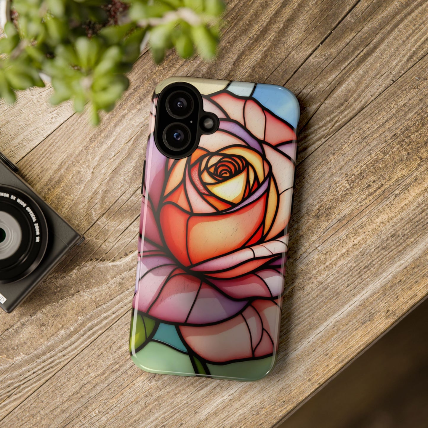iPhone 16 case, Stained Glass Rose Phone Case, iPhone protective cover, Flower Lovers Gift, Spring Decor, Gift Idea phone case