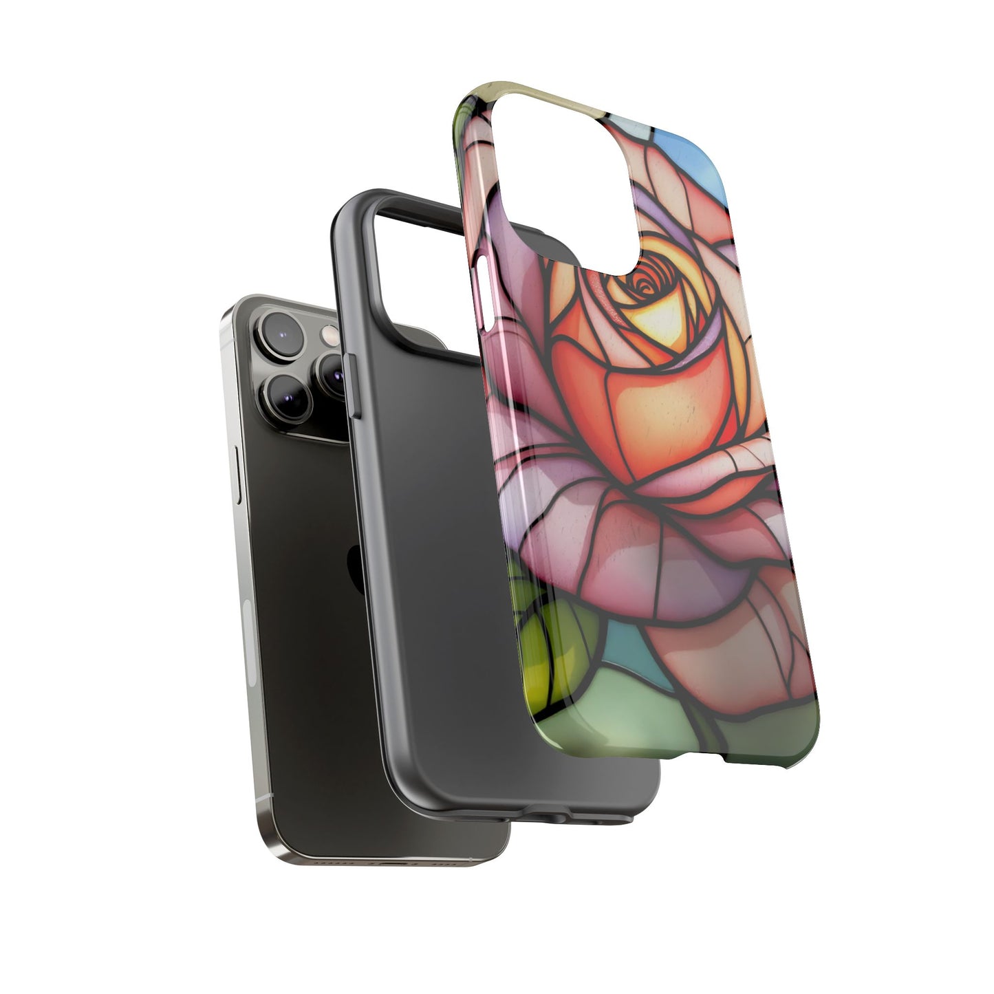 iPhone 16 case, Stained Glass Rose Phone Case, iPhone protective cover, Flower Lovers Gift, Spring Decor, Gift Idea phone case