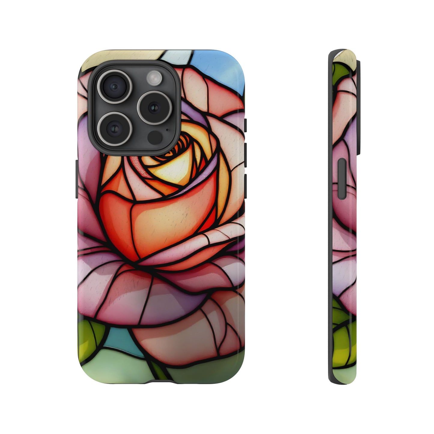 iPhone 16 case, Stained Glass Rose Phone Case, iPhone protective cover, Flower Lovers Gift, Spring Decor, Gift Idea phone case