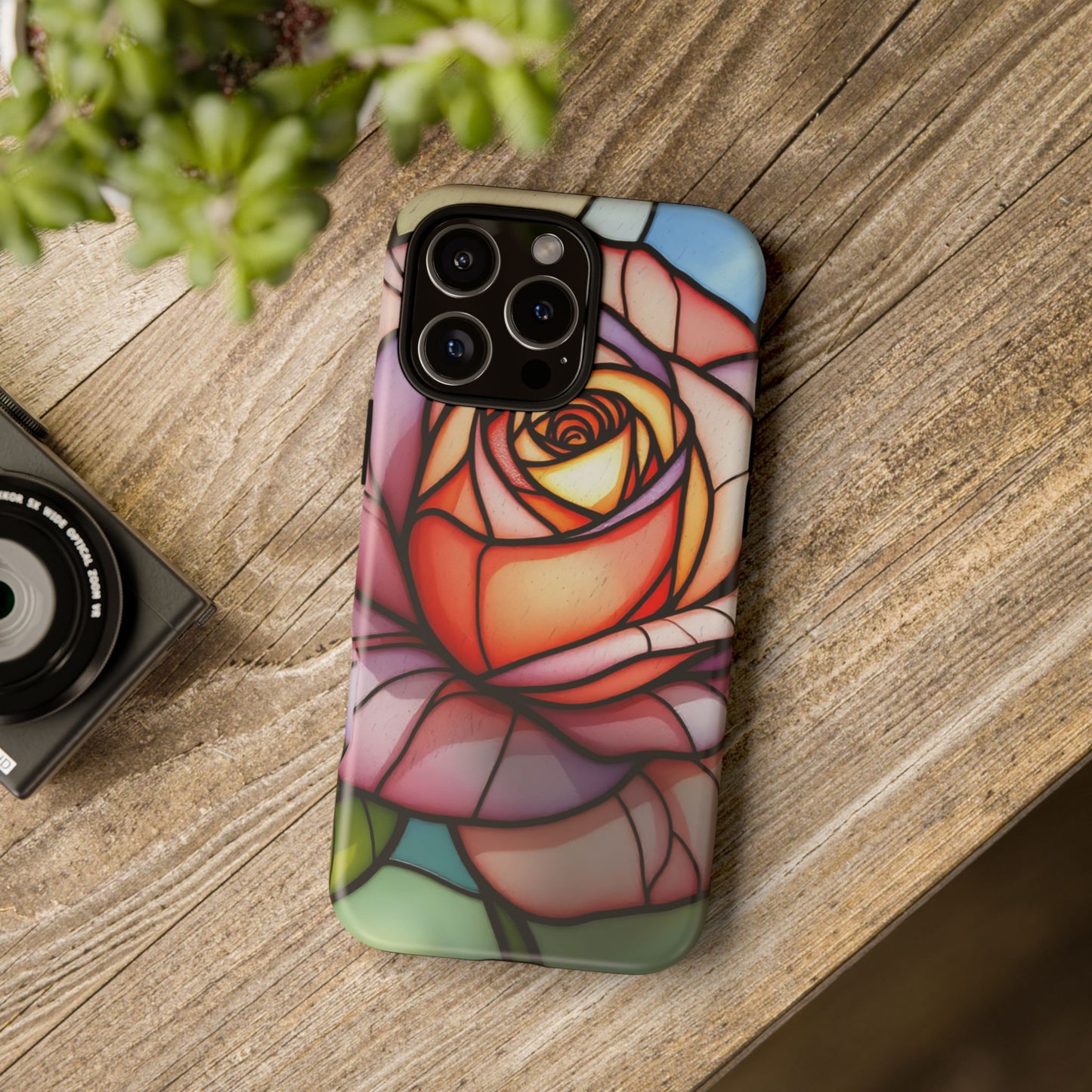 iPhone 16 case, Stained Glass Rose Phone Case, iPhone protective cover, Flower Lovers Gift, Spring Decor, Gift Idea phone case