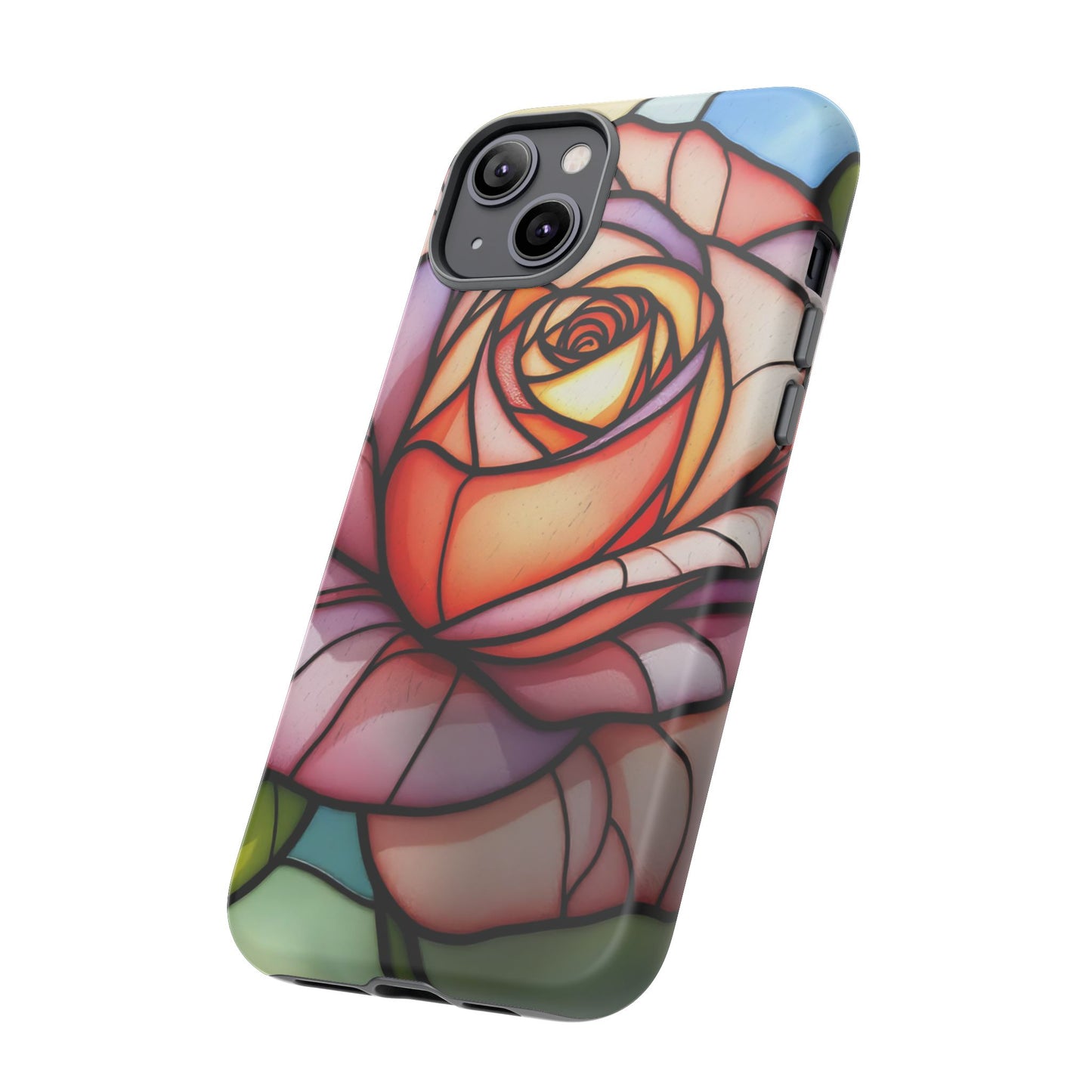 iPhone 16 case, Stained Glass Rose Phone Case, iPhone protective cover, Flower Lovers Gift, Spring Decor, Gift Idea phone case