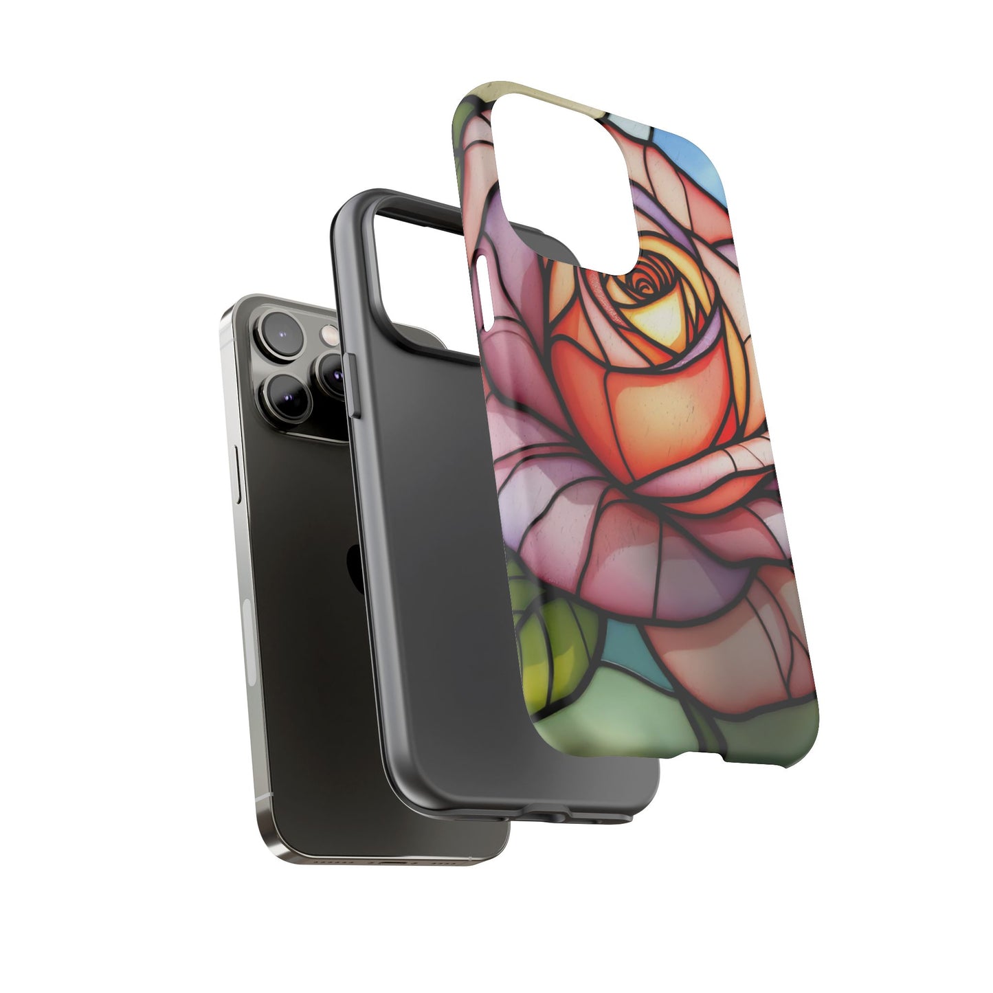 iPhone 16 case, Stained Glass Rose Phone Case, iPhone protective cover, Flower Lovers Gift, Spring Decor, Gift Idea phone case