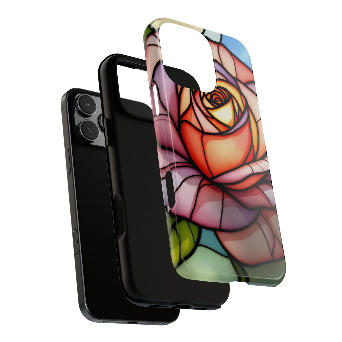 iPhone 16 case, Stained Glass Rose Phone Case, iPhone protective cover, Flower Lovers Gift, Spring Decor, Gift Idea phone case