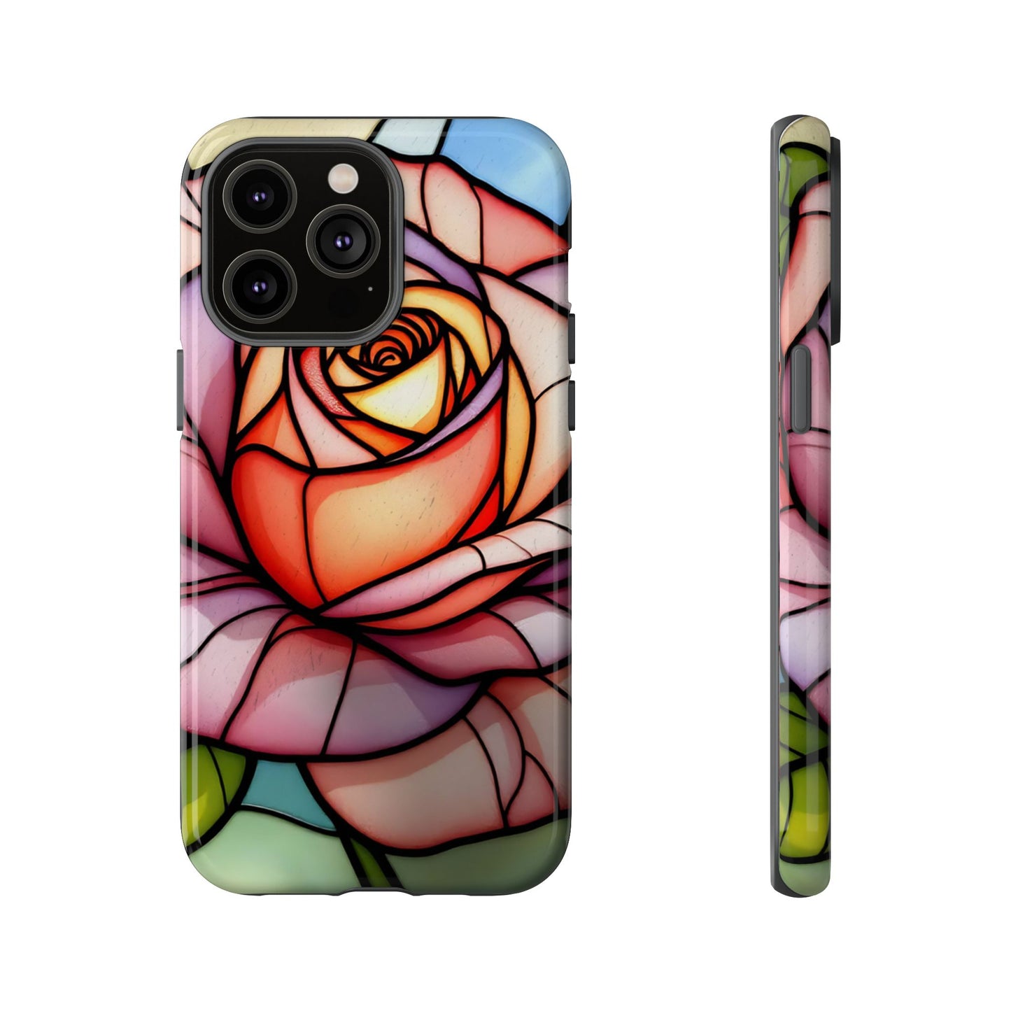 iPhone 16 case, Stained Glass Rose Phone Case, iPhone protective cover, Flower Lovers Gift, Spring Decor, Gift Idea phone case