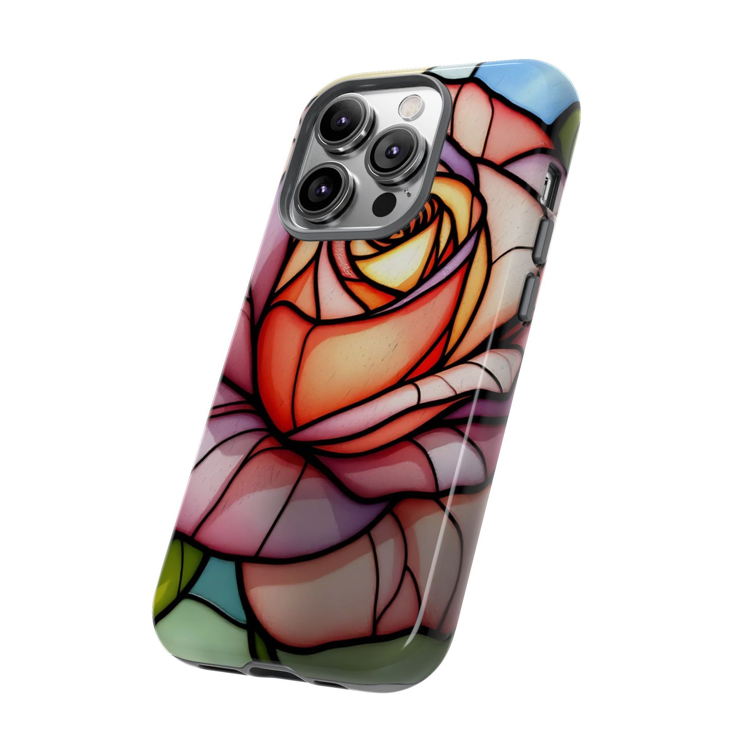 iPhone 16 case, Stained Glass Rose Phone Case, iPhone protective cover, Flower Lovers Gift, Spring Decor, Gift Idea phone case