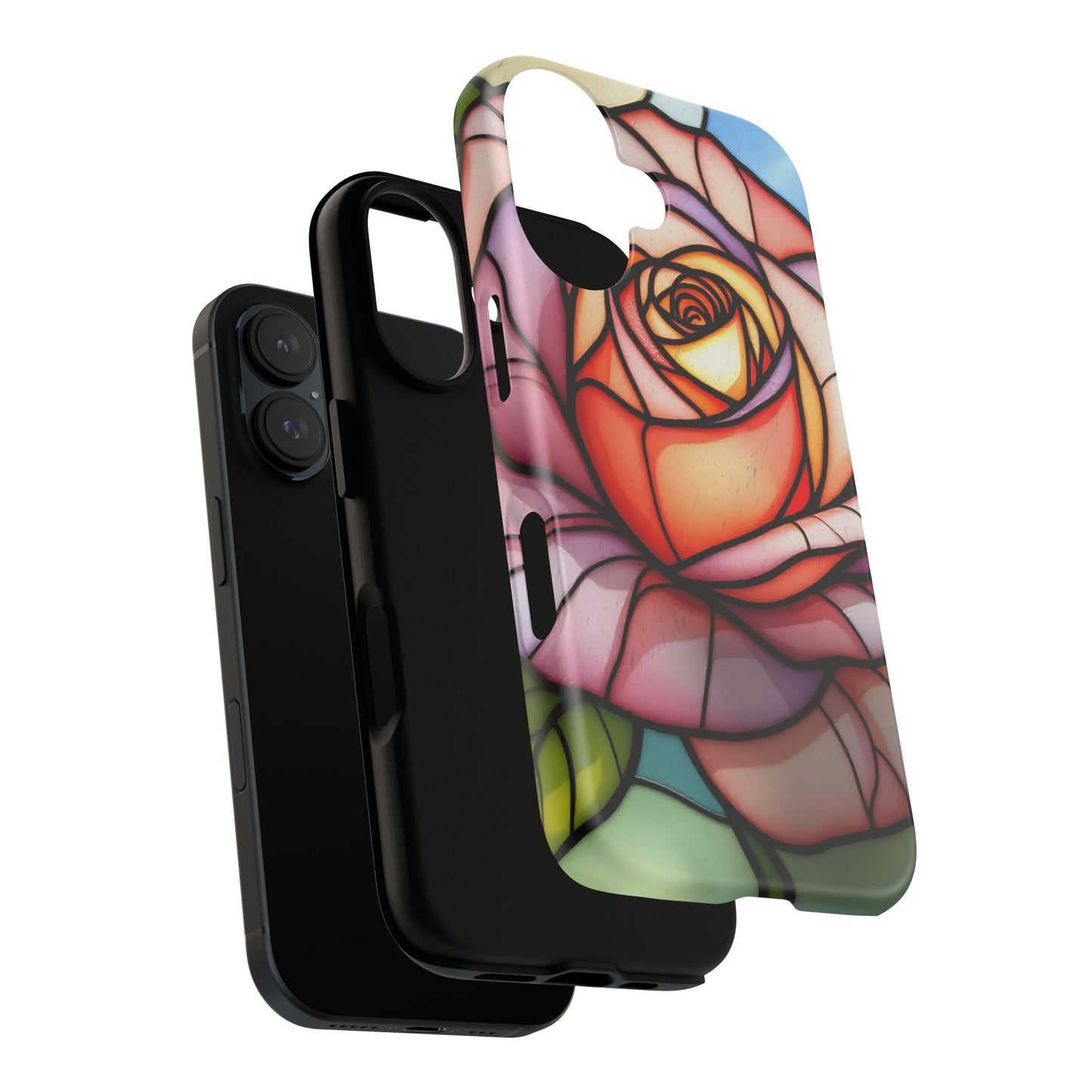 iPhone 16 case, Stained Glass Rose Phone Case, iPhone protective cover, Flower Lovers Gift, Spring Decor, Gift Idea phone case