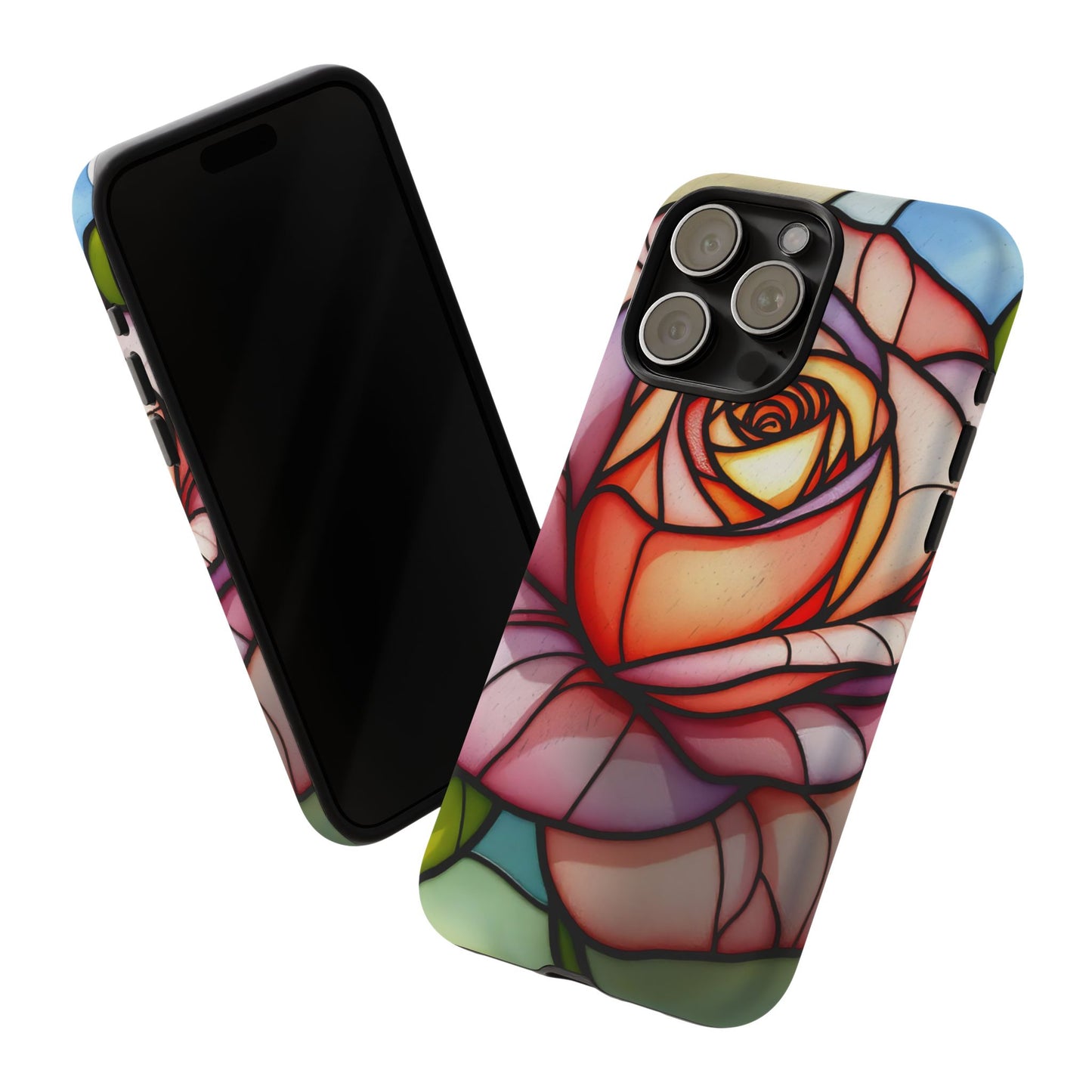 iPhone 16 case, Stained Glass Rose Phone Case, iPhone protective cover, Flower Lovers Gift, Spring Decor, Gift Idea phone case