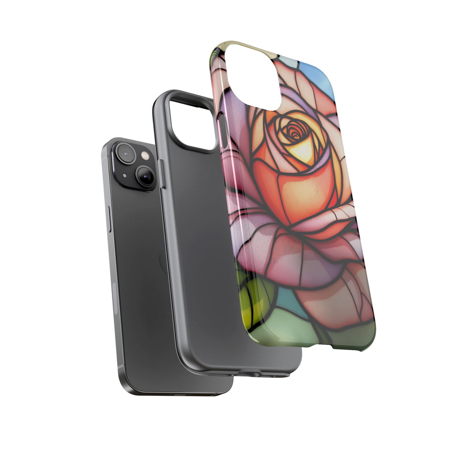 iPhone 16 case, Stained Glass Rose Phone Case, iPhone protective cover, Flower Lovers Gift, Spring Decor, Gift Idea phone case