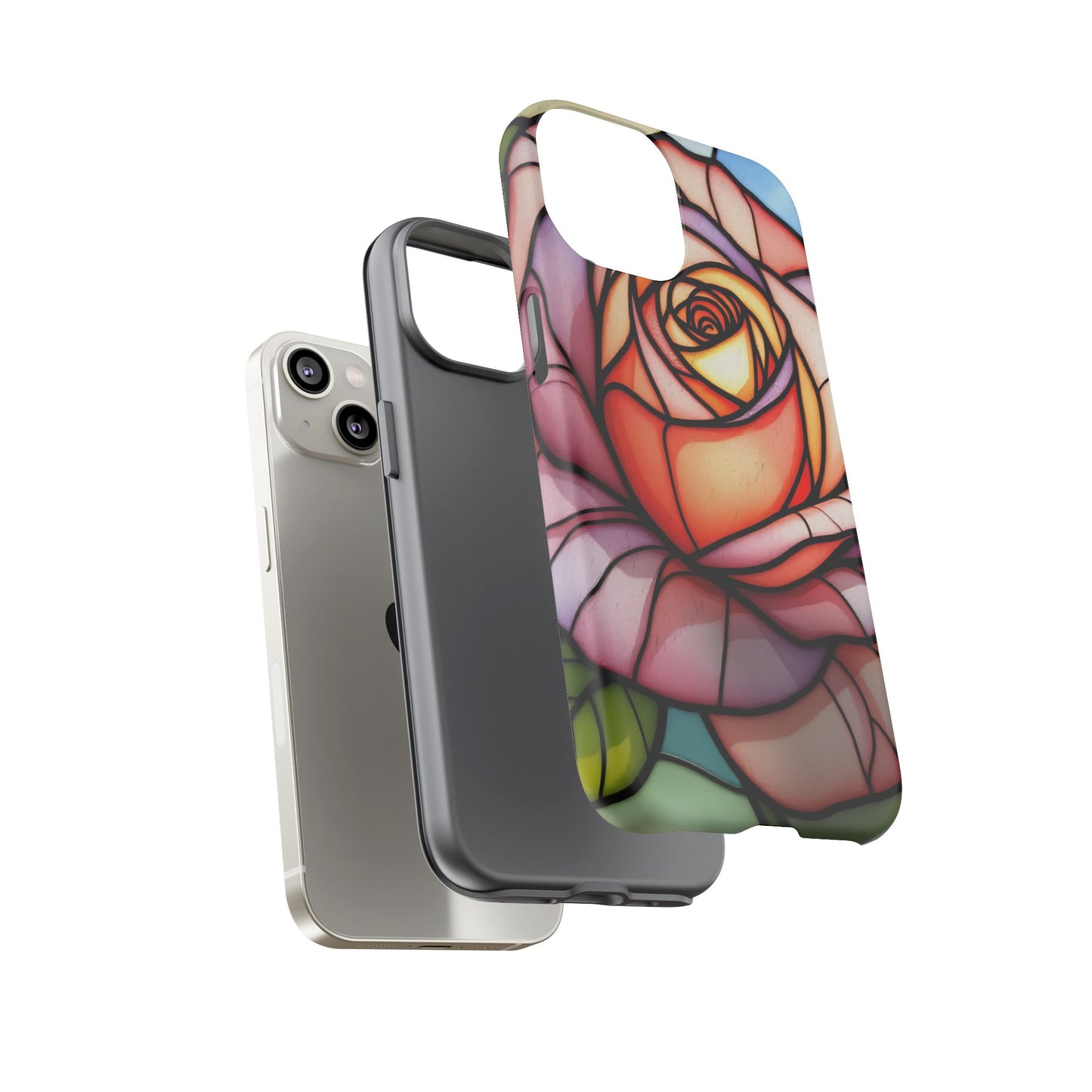 iPhone 16 case, Stained Glass Rose Phone Case, iPhone protective cover, Flower Lovers Gift, Spring Decor, Gift Idea phone case