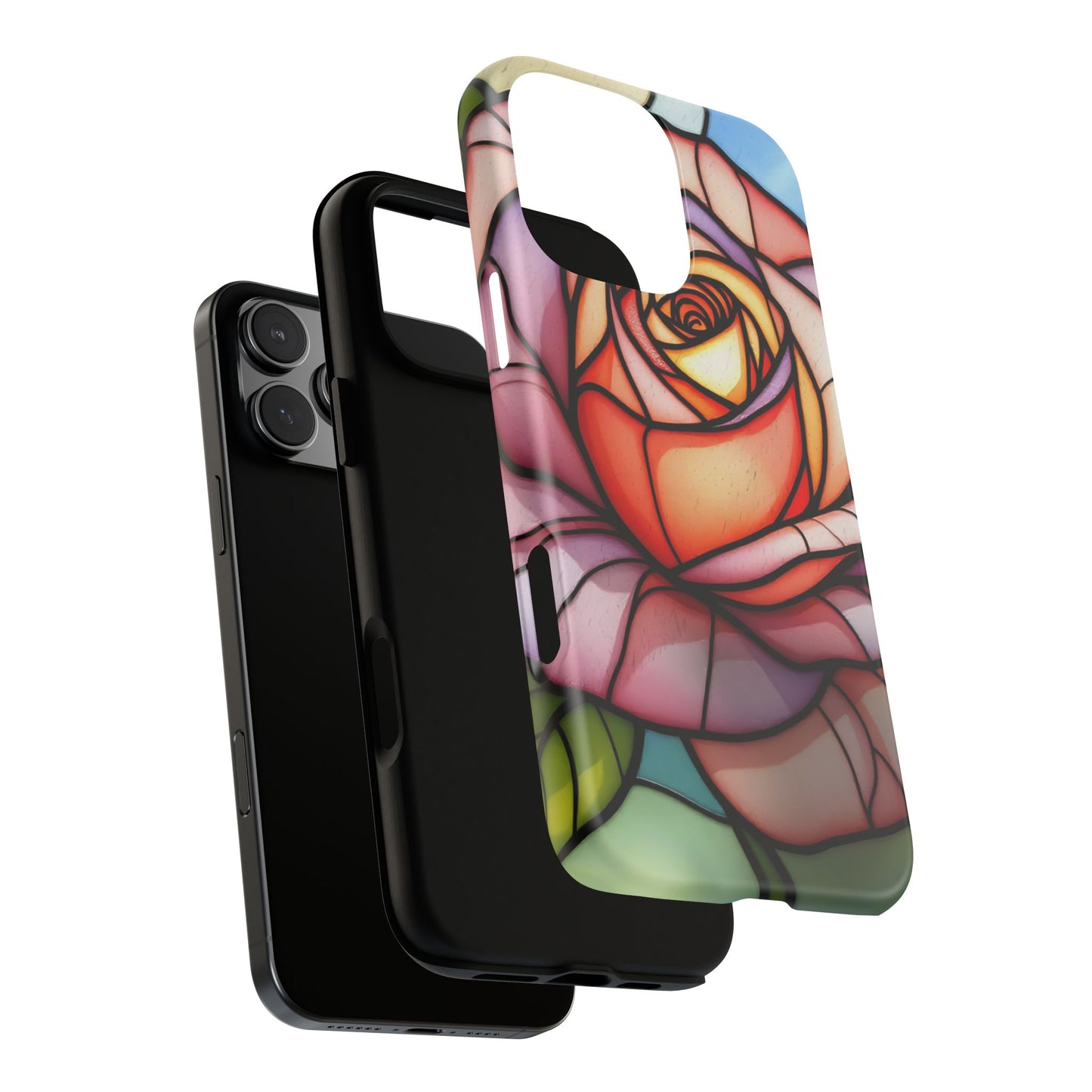 iPhone 16 case, Stained Glass Rose Phone Case, iPhone protective cover, Flower Lovers Gift, Spring Decor, Gift Idea phone case