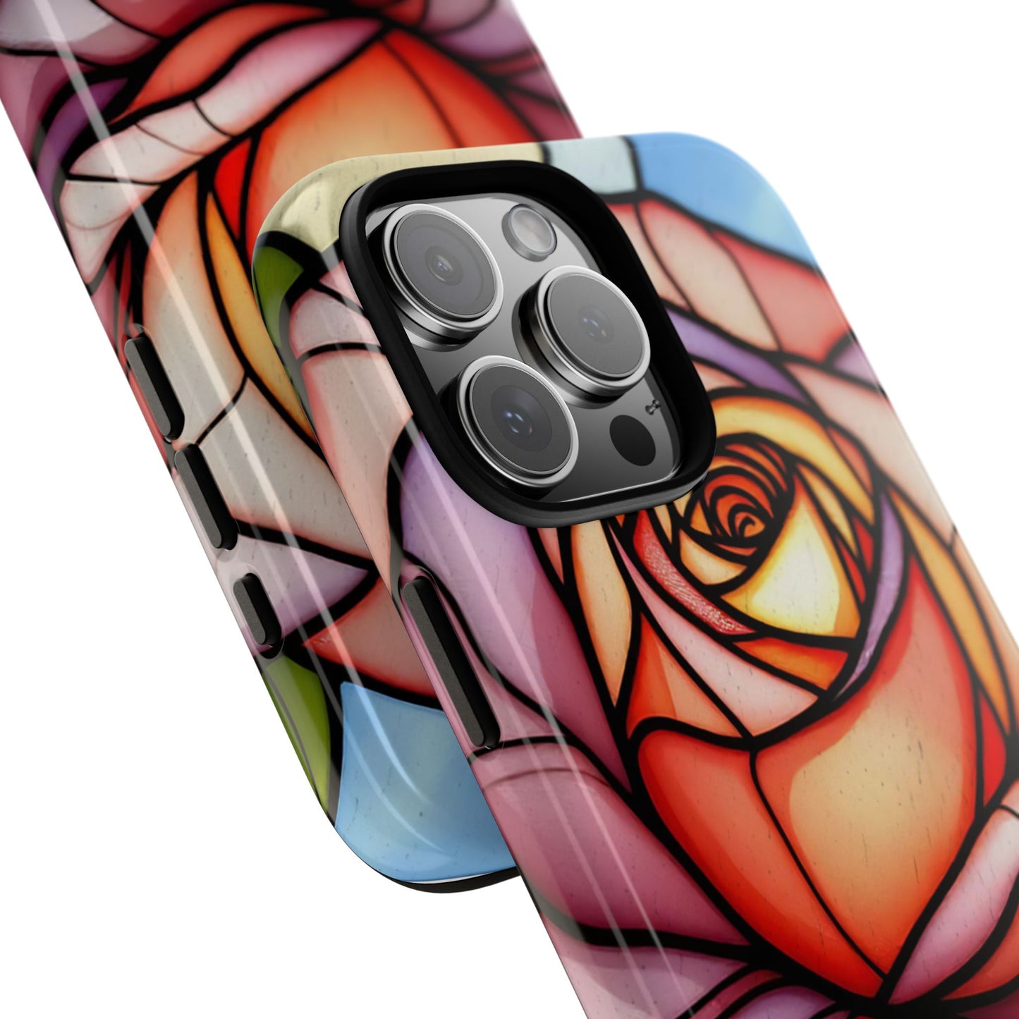 iPhone 16 case, Stained Glass Rose Phone Case, iPhone protective cover, Flower Lovers Gift, Spring Decor, Gift Idea phone case