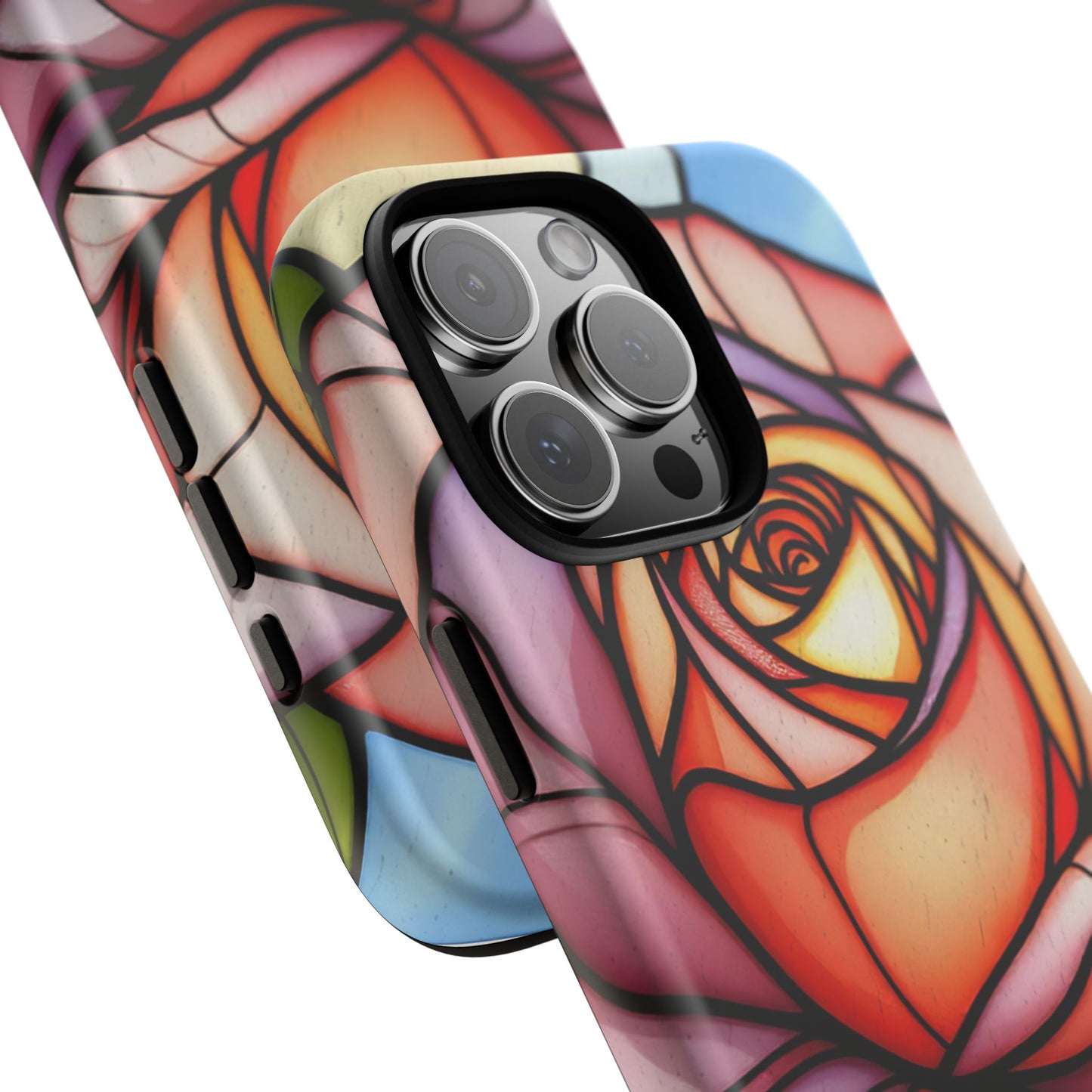 iPhone 16 case, Stained Glass Rose Phone Case, iPhone protective cover, Flower Lovers Gift, Spring Decor, Gift Idea phone case