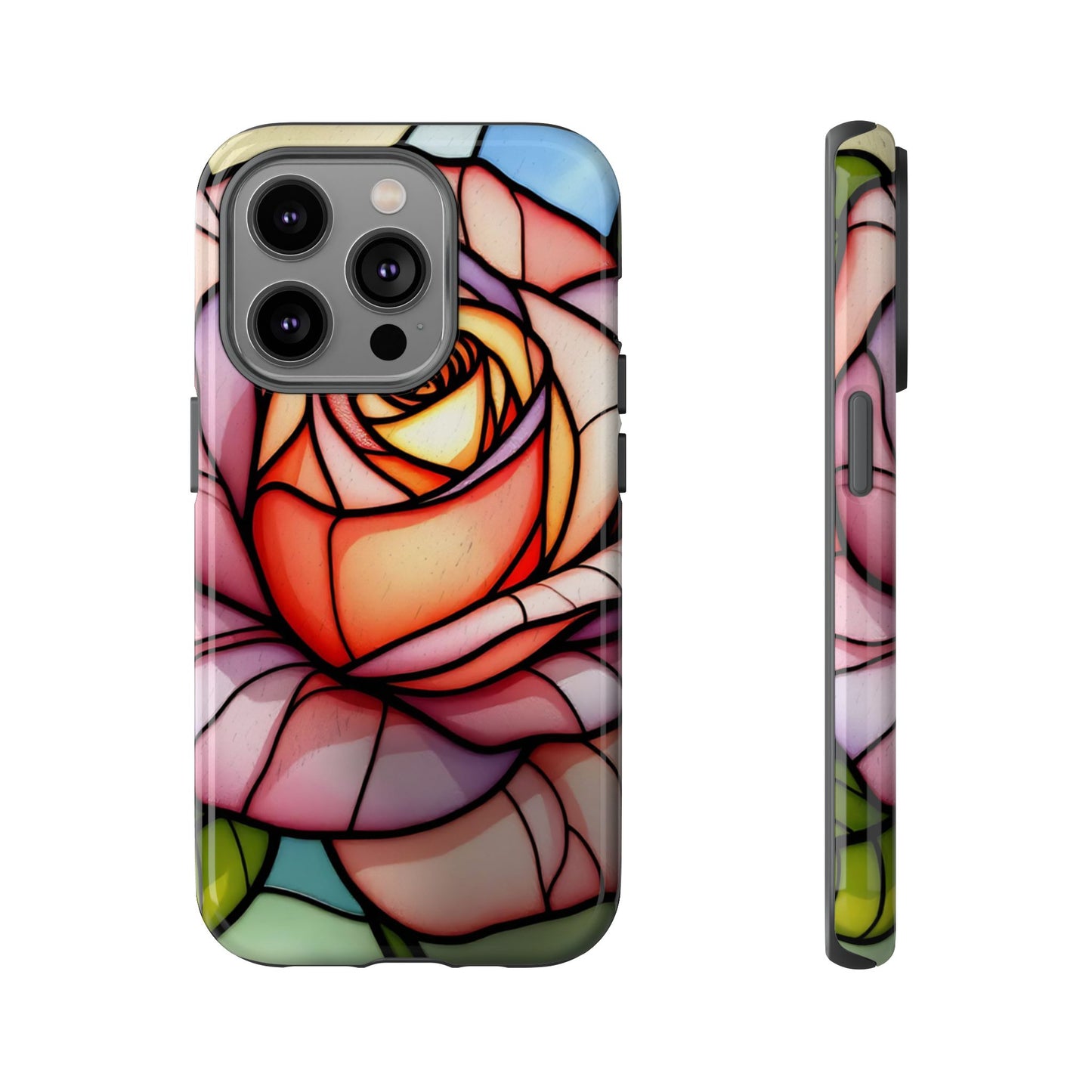 iPhone 16 case, Stained Glass Rose Phone Case, iPhone protective cover, Flower Lovers Gift, Spring Decor, Gift Idea phone case
