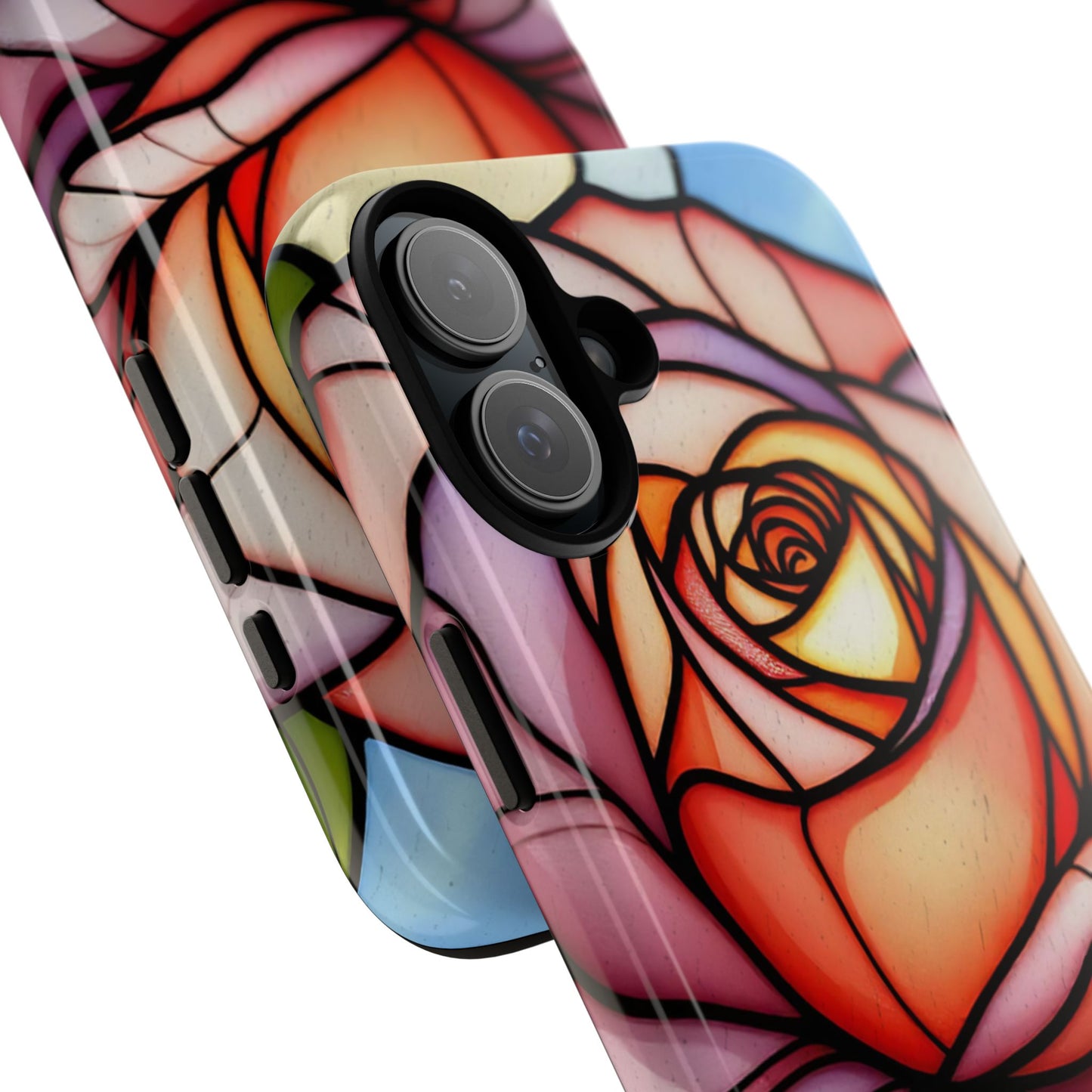 iPhone 16 case, Stained Glass Rose Phone Case, iPhone protective cover, Flower Lovers Gift, Spring Decor, Gift Idea phone case