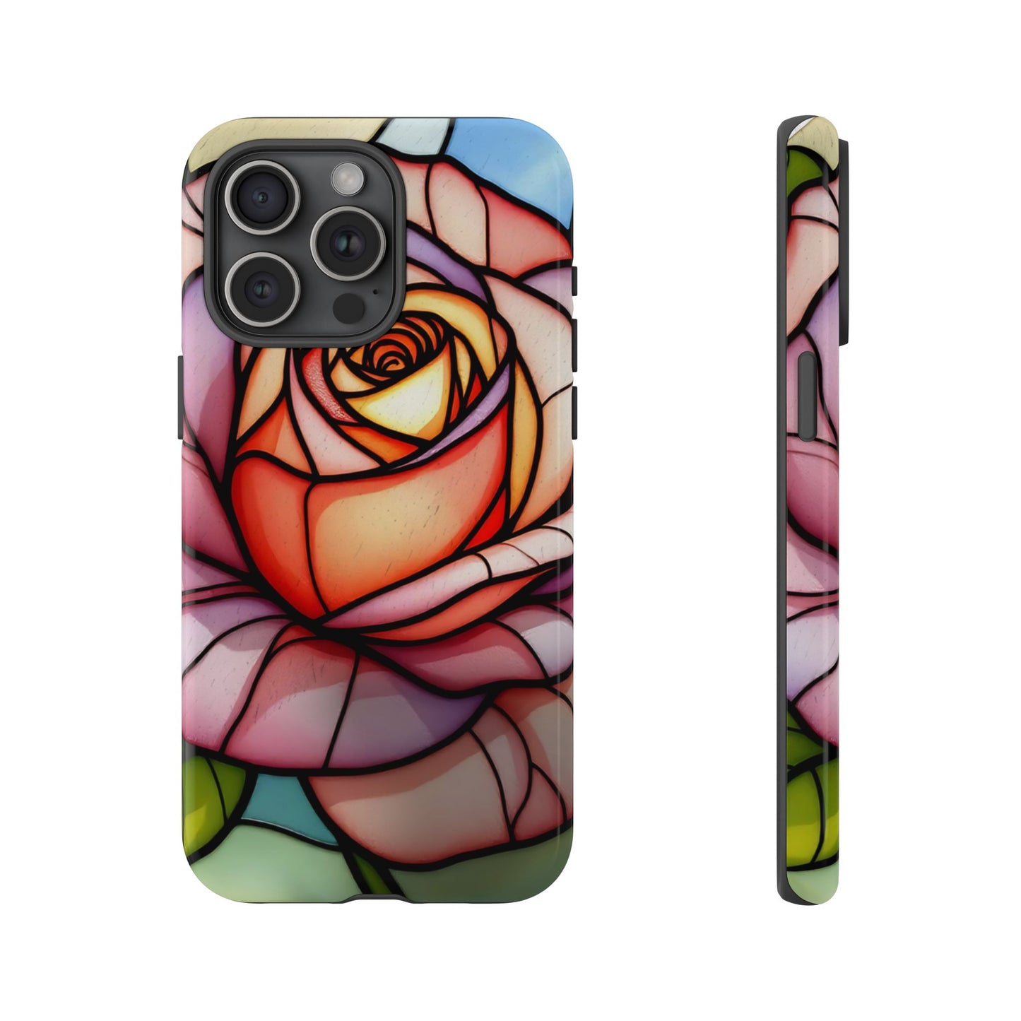 iPhone 16 case, Stained Glass Rose Phone Case, iPhone protective cover, Flower Lovers Gift, Spring Decor, Gift Idea phone case