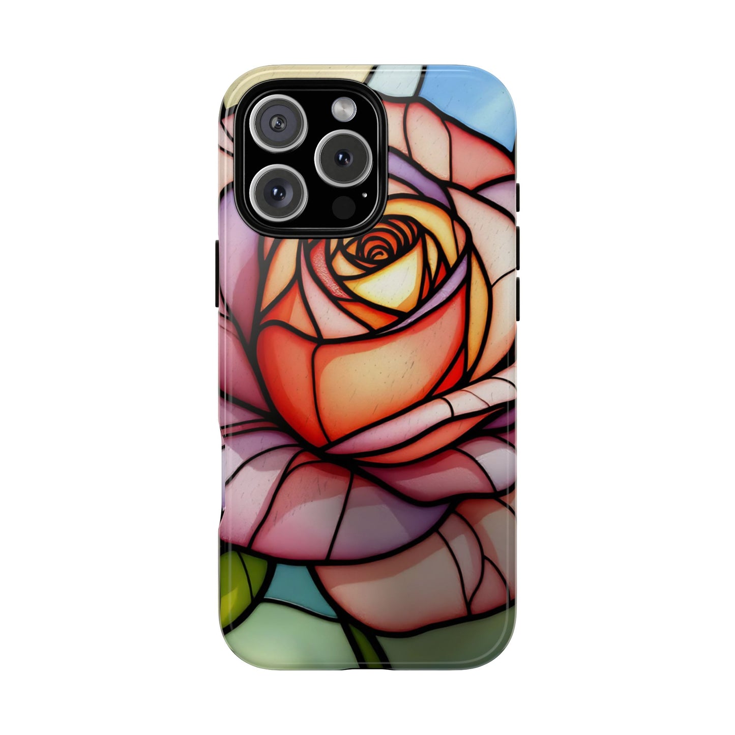 iPhone 16 case, Stained Glass Rose Phone Case, iPhone protective cover, Flower Lovers Gift, Spring Decor, Gift Idea phone case