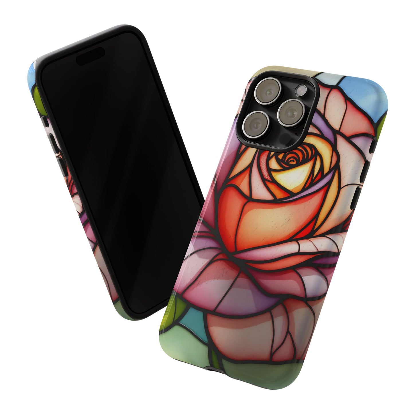 iPhone 16 case, Stained Glass Rose Phone Case, iPhone protective cover, Flower Lovers Gift, Spring Decor, Gift Idea phone case