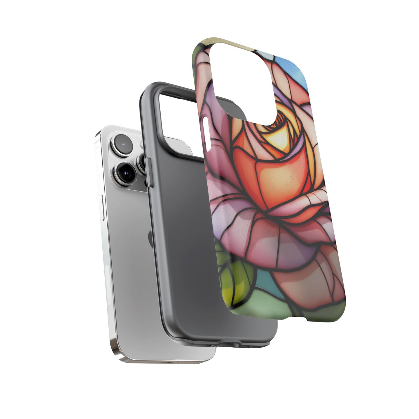 iPhone 16 case, Stained Glass Rose Phone Case, iPhone protective cover, Flower Lovers Gift, Spring Decor, Gift Idea phone case
