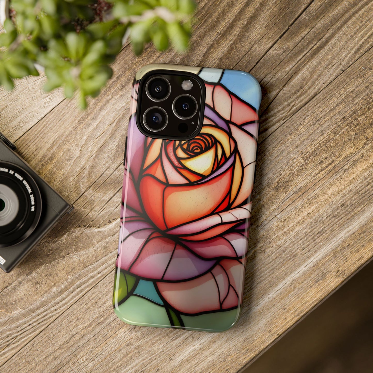 iPhone 16 case, Stained Glass Rose Phone Case, iPhone protective cover, Flower Lovers Gift, Spring Decor, Gift Idea phone case