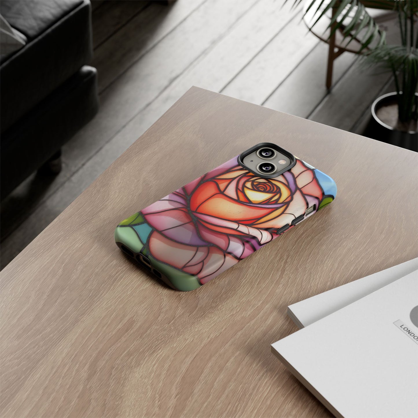 iPhone 16 case, Stained Glass Rose Phone Case, iPhone protective cover, Flower Lovers Gift, Spring Decor, Gift Idea phone case