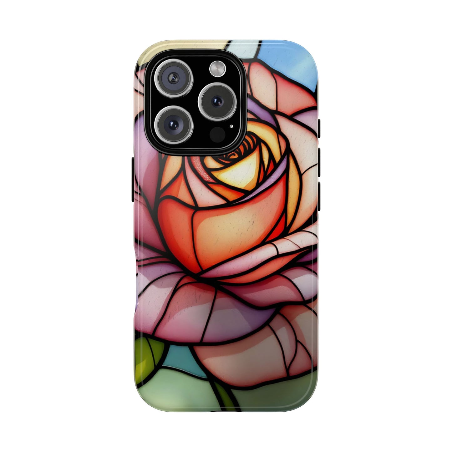 iPhone 16 case, Stained Glass Rose Phone Case, iPhone protective cover, Flower Lovers Gift, Spring Decor, Gift Idea phone case