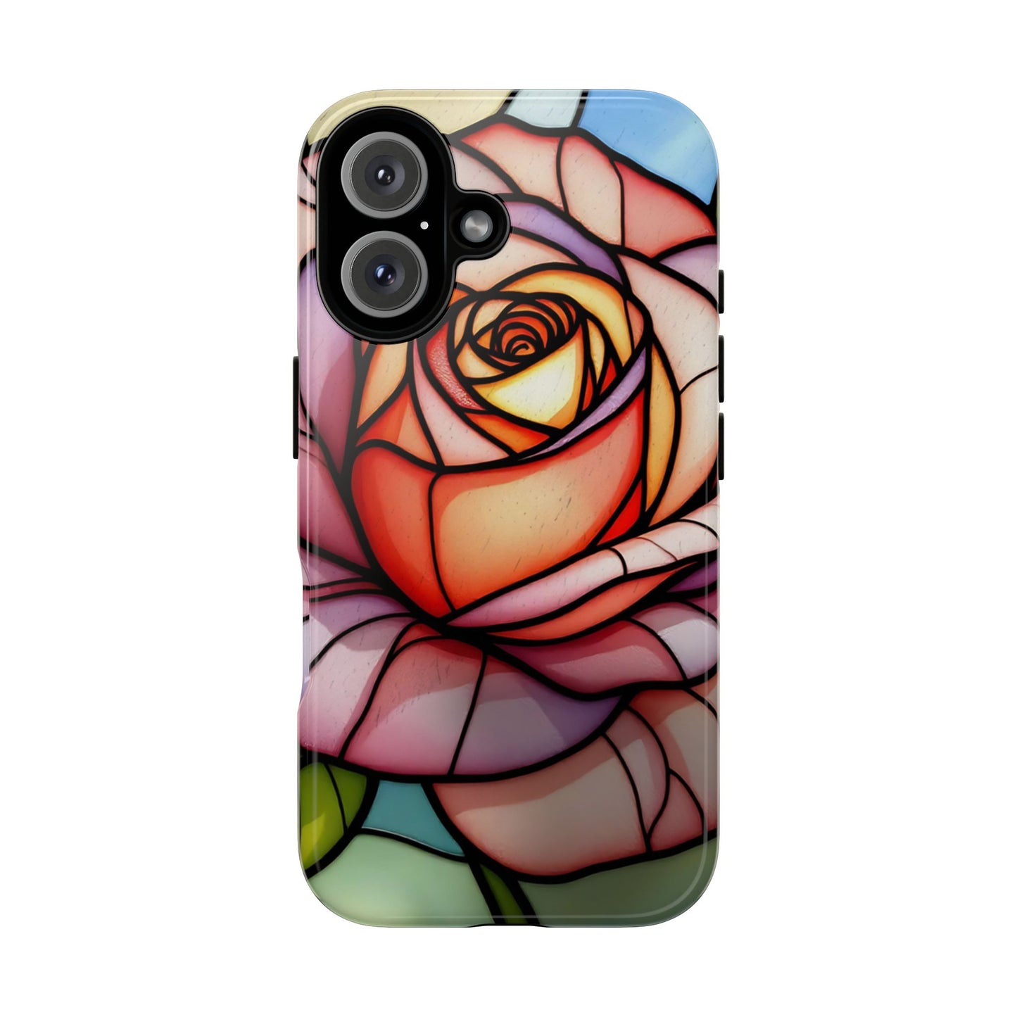 iPhone 16 case, Stained Glass Rose Phone Case, iPhone protective cover, Flower Lovers Gift, Spring Decor, Gift Idea phone case
