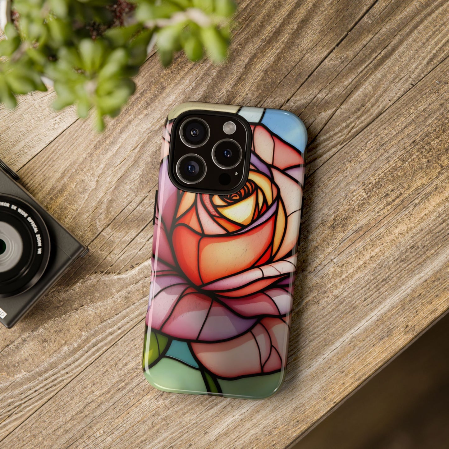 iPhone 16 case, Stained Glass Rose Phone Case, iPhone protective cover, Flower Lovers Gift, Spring Decor, Gift Idea phone case