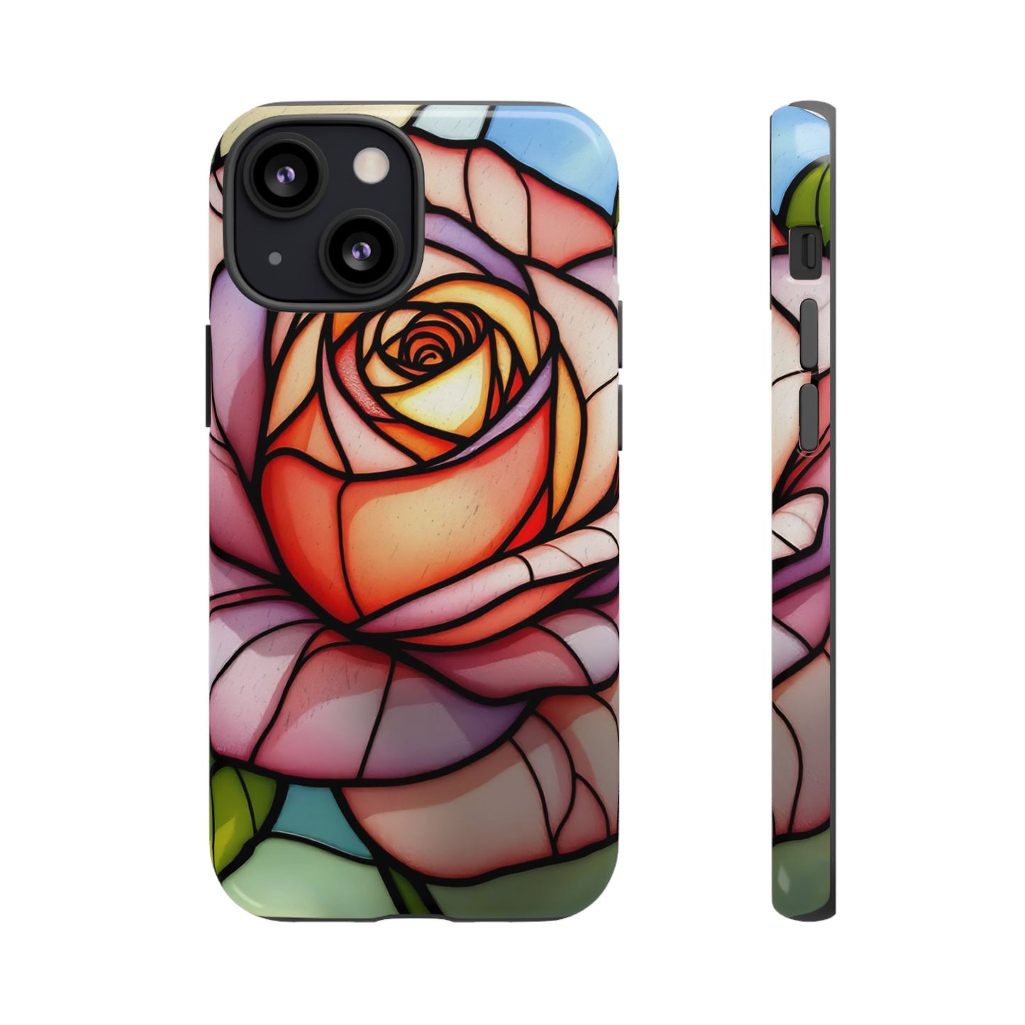 iPhone 16 case, Stained Glass Rose Phone Case, iPhone protective cover, Flower Lovers Gift, Spring Decor, Gift Idea phone case