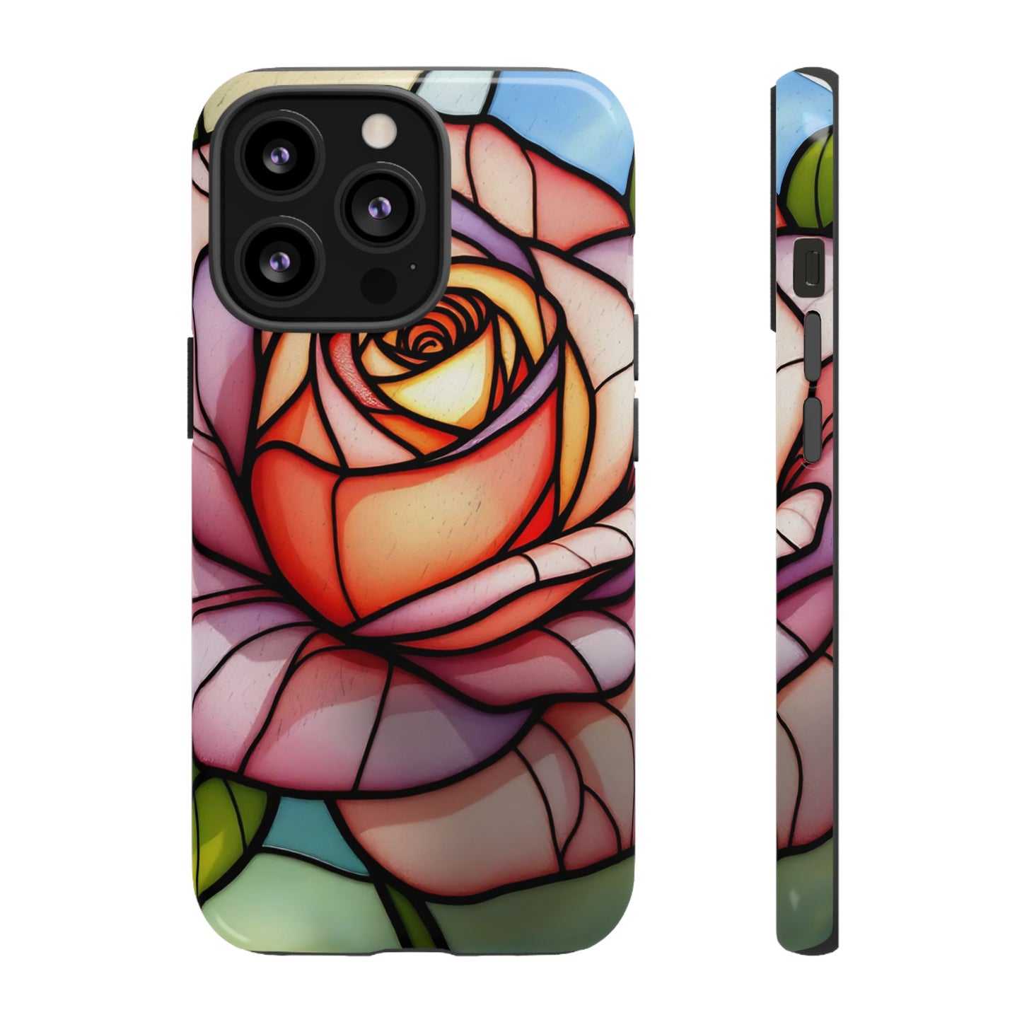 iPhone 16 case, Stained Glass Rose Phone Case, iPhone protective cover, Flower Lovers Gift, Spring Decor, Gift Idea phone case