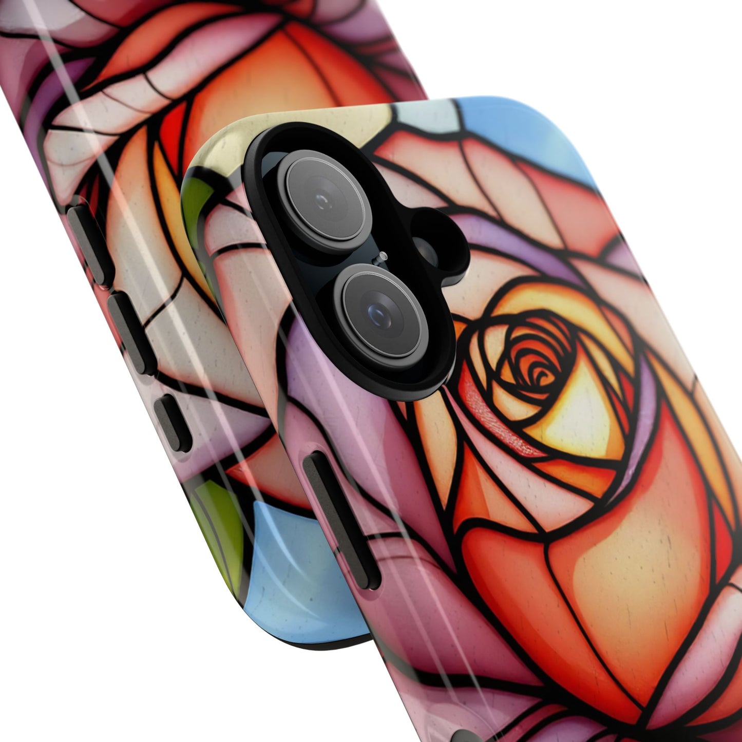 iPhone 16 case, Stained Glass Rose Phone Case, iPhone protective cover, Flower Lovers Gift, Spring Decor, Gift Idea phone case