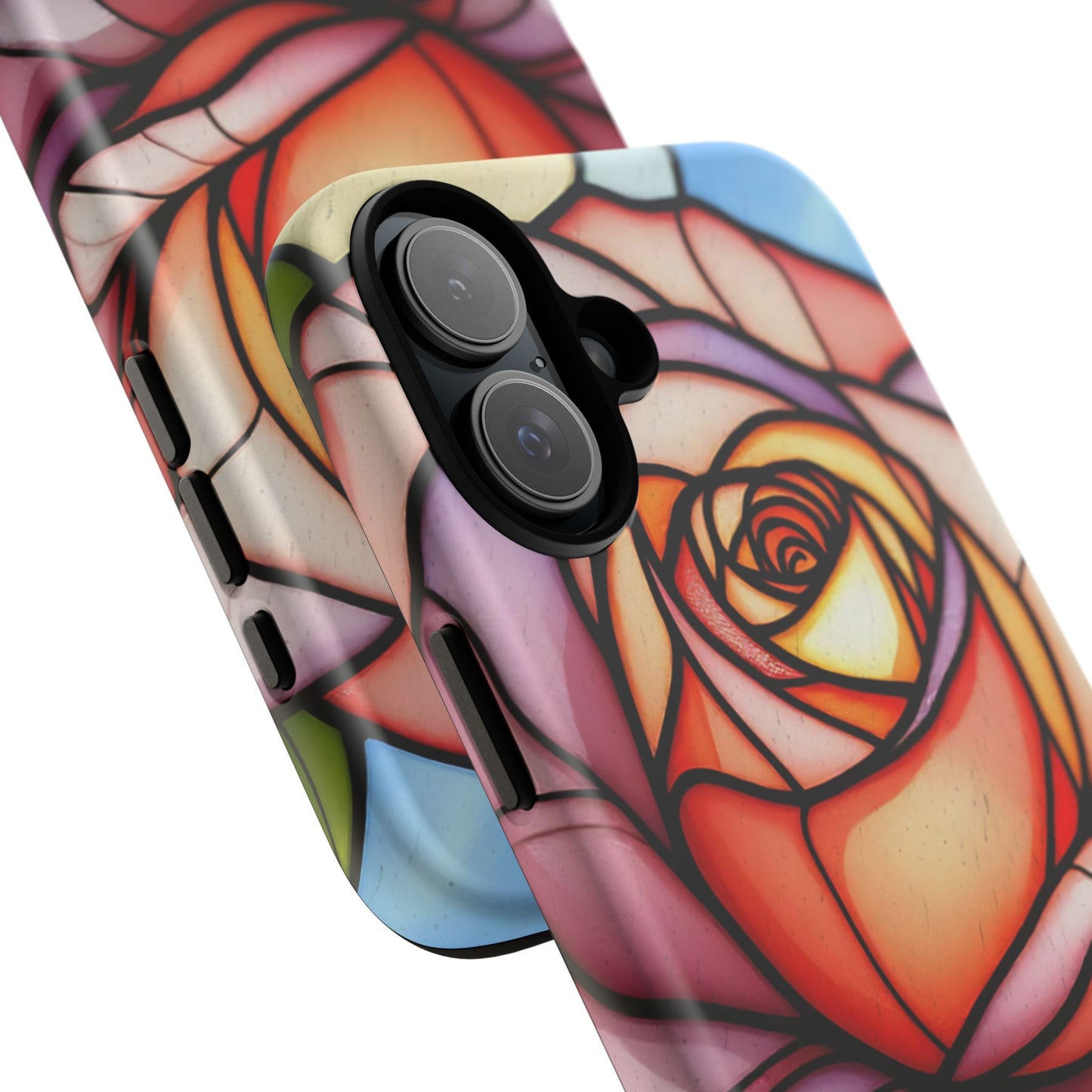 iPhone 16 case, Stained Glass Rose Phone Case, iPhone protective cover, Flower Lovers Gift, Spring Decor, Gift Idea phone case