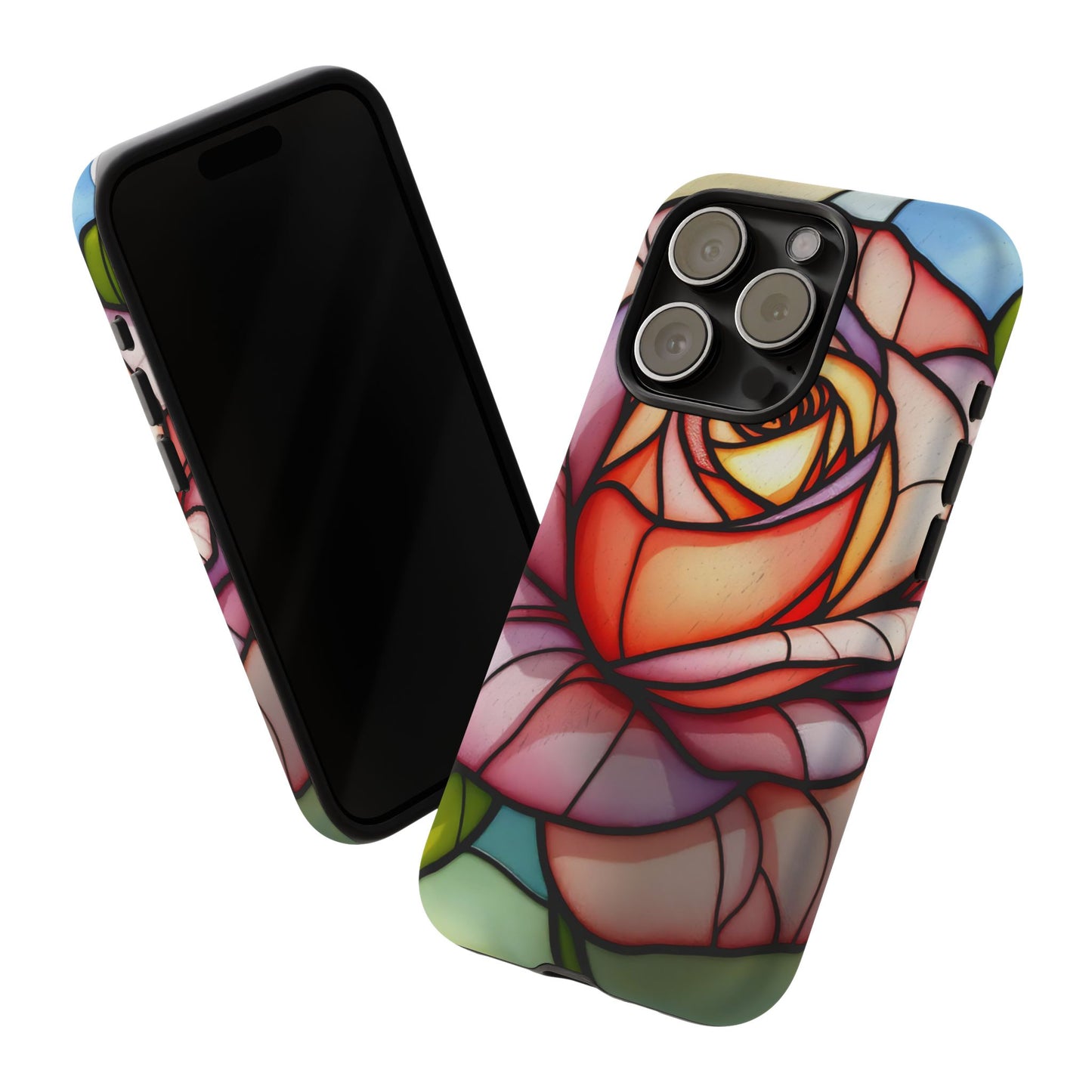 iPhone 16 case, Stained Glass Rose Phone Case, iPhone protective cover, Flower Lovers Gift, Spring Decor, Gift Idea phone case