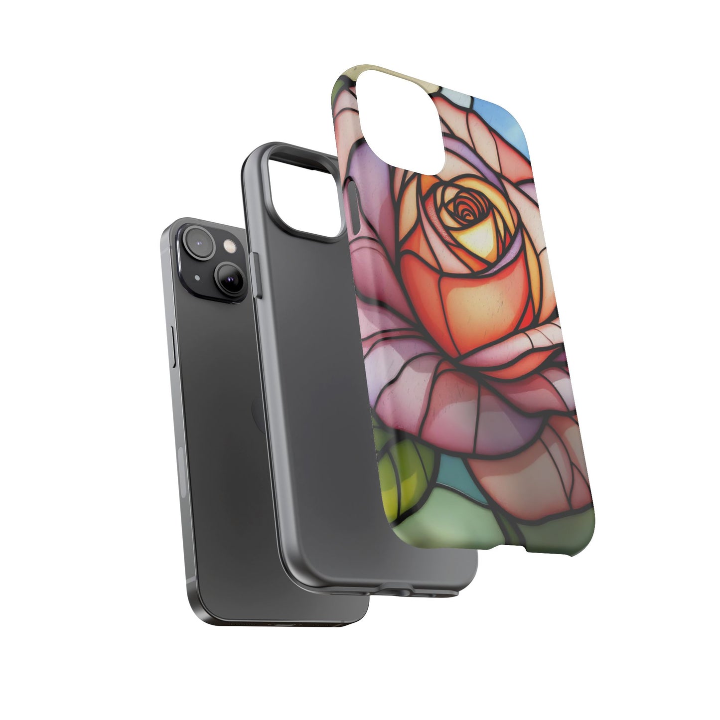 iPhone 16 case, Stained Glass Rose Phone Case, iPhone protective cover, Flower Lovers Gift, Spring Decor, Gift Idea phone case