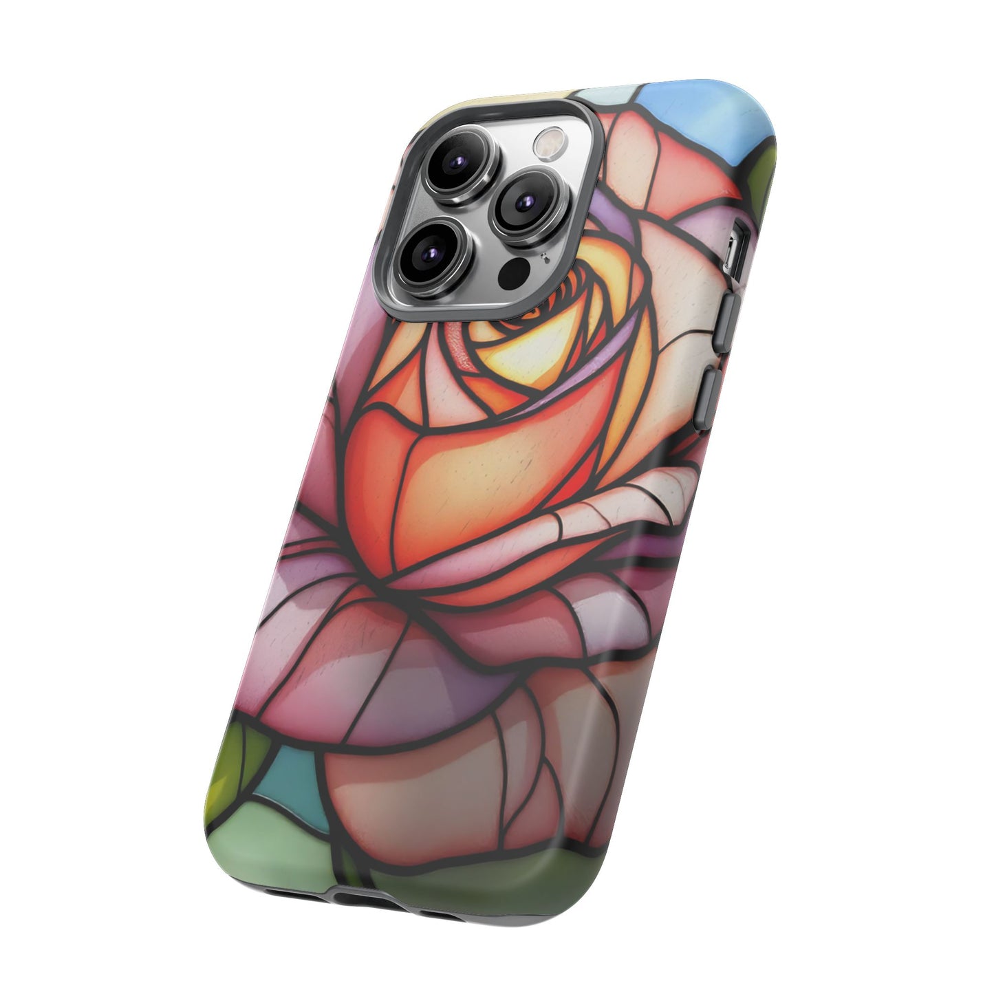 iPhone 16 case, Stained Glass Rose Phone Case, iPhone protective cover, Flower Lovers Gift, Spring Decor, Gift Idea phone case