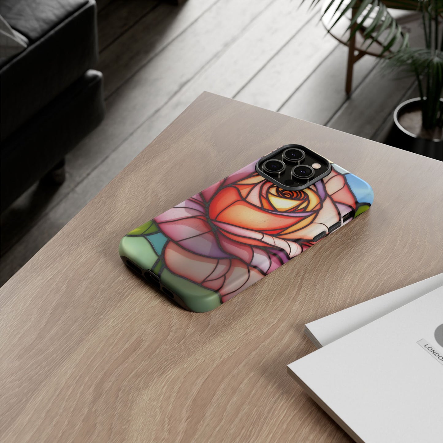 iPhone 16 case, Stained Glass Rose Phone Case, iPhone protective cover, Flower Lovers Gift, Spring Decor, Gift Idea phone case