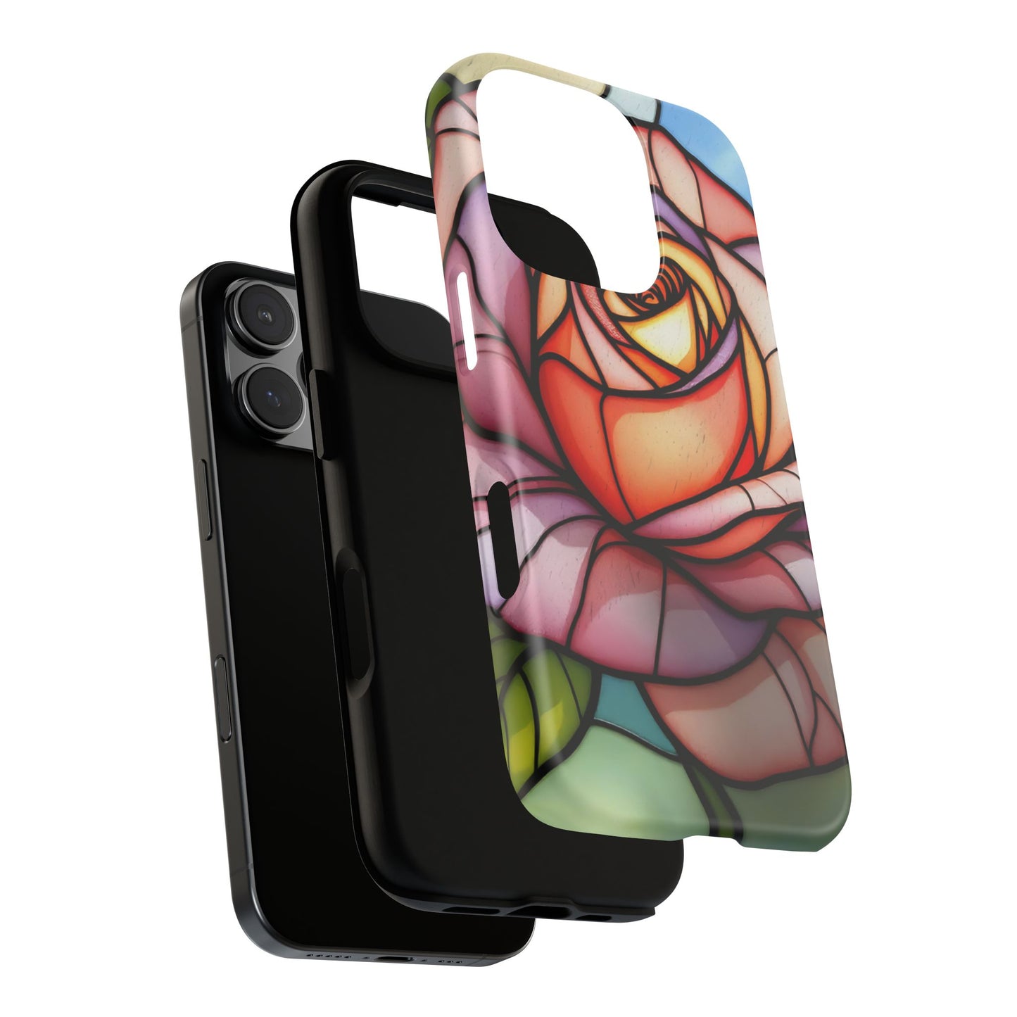 iPhone 16 case, Stained Glass Rose Phone Case, iPhone protective cover, Flower Lovers Gift, Spring Decor, Gift Idea phone case