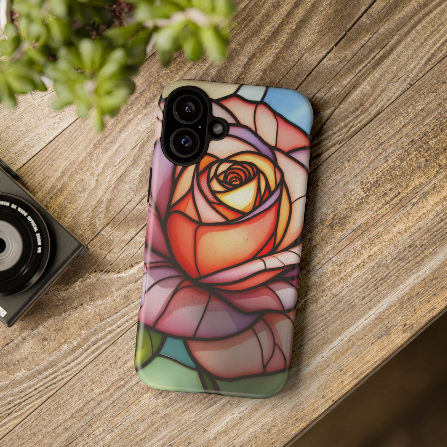 iPhone 16 case, Stained Glass Rose Phone Case, iPhone protective cover, Flower Lovers Gift, Spring Decor, Gift Idea phone case