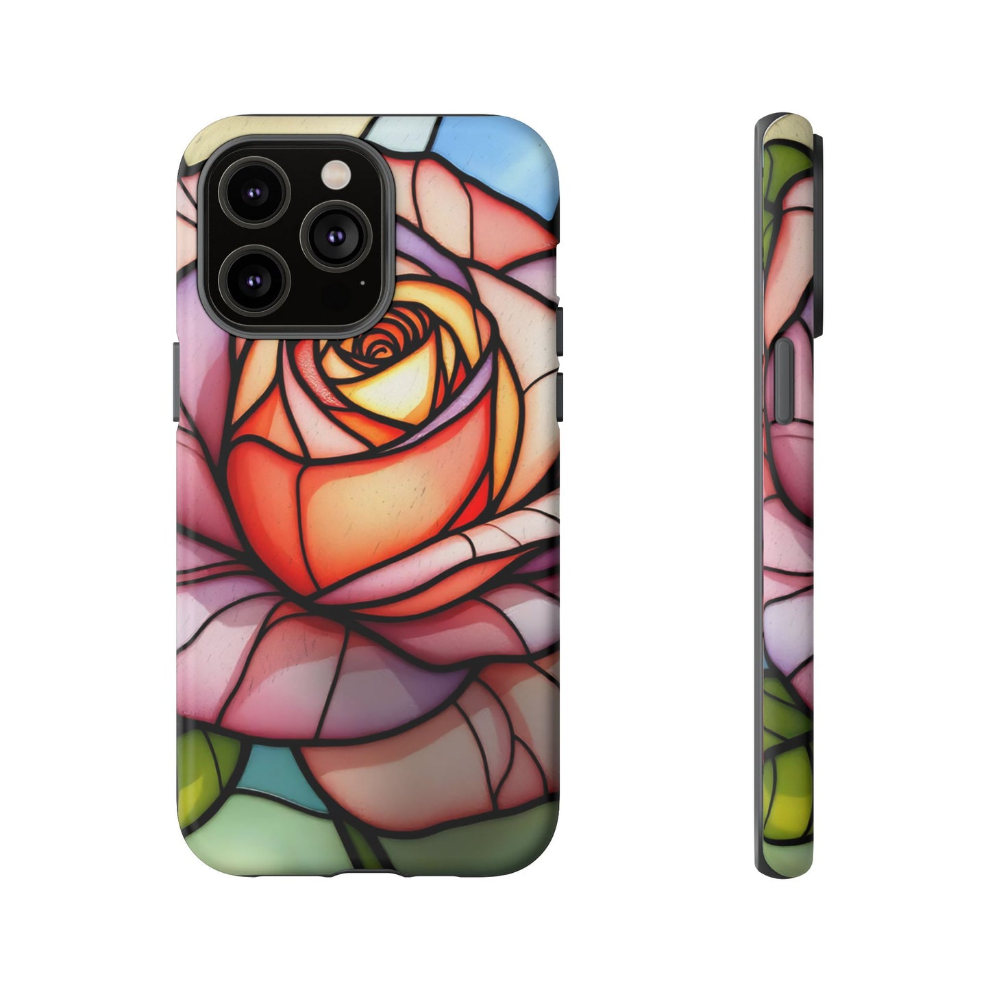 iPhone 16 case, Stained Glass Rose Phone Case, iPhone protective cover, Flower Lovers Gift, Spring Decor, Gift Idea phone case