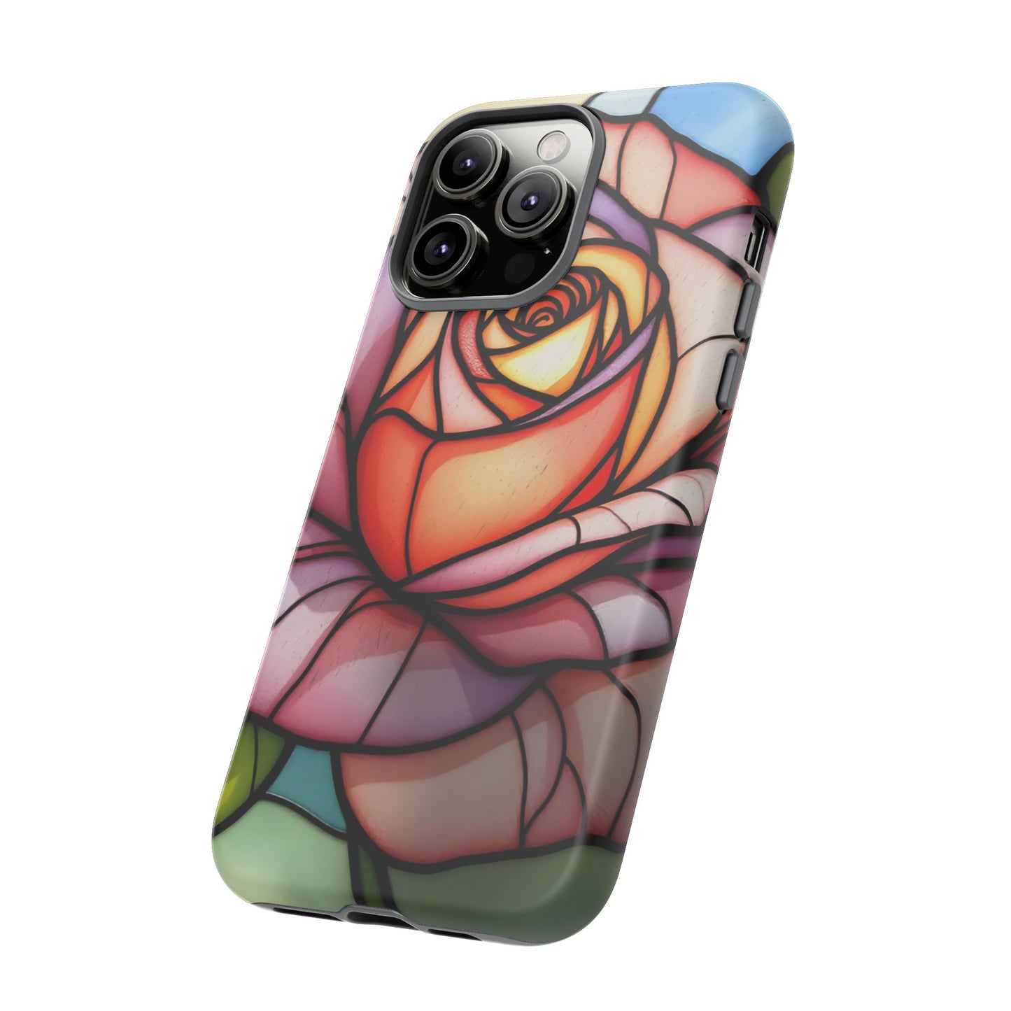 iPhone 16 case, Stained Glass Rose Phone Case, iPhone protective cover, Flower Lovers Gift, Spring Decor, Gift Idea phone case