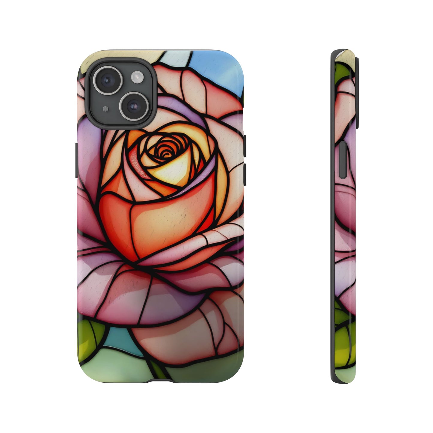 iPhone 16 case, Stained Glass Rose Phone Case, iPhone protective cover, Flower Lovers Gift, Spring Decor, Gift Idea phone case