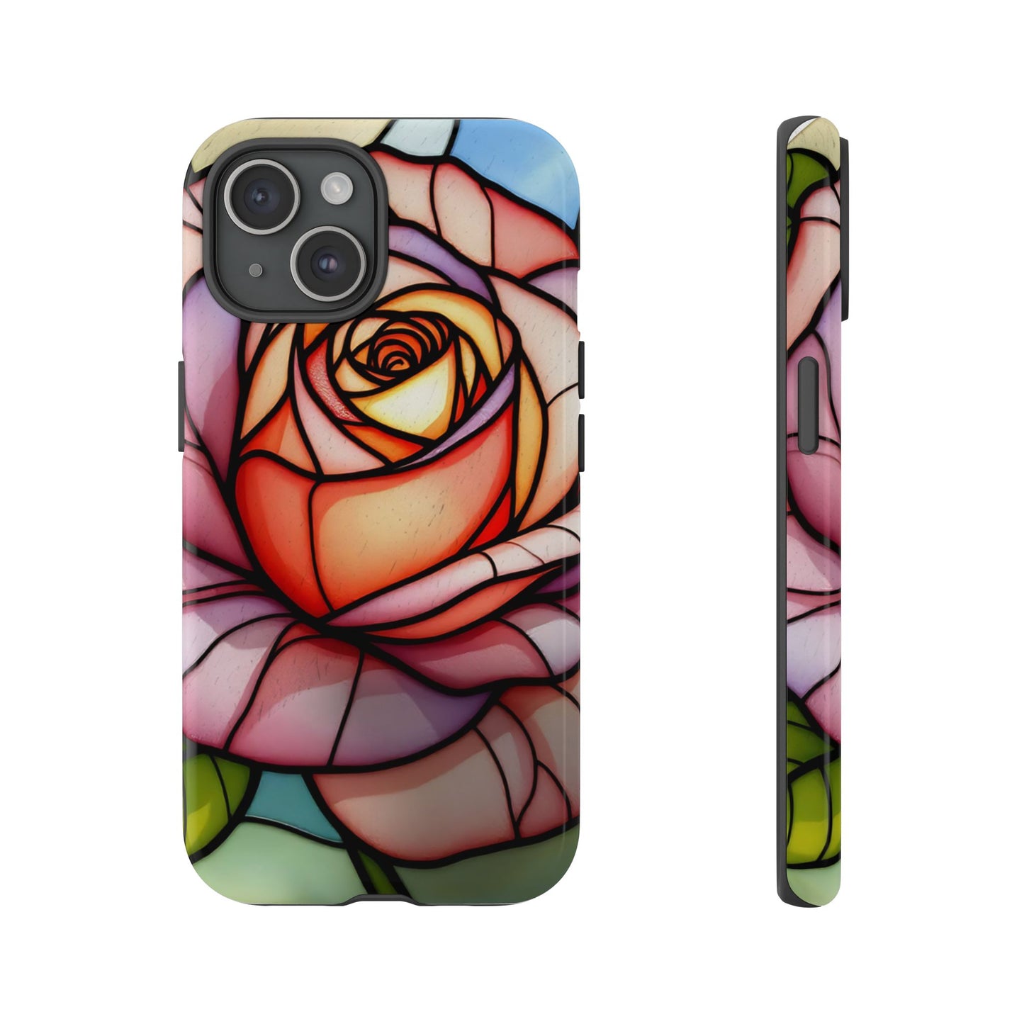iPhone 16 case, Stained Glass Rose Phone Case, iPhone protective cover, Flower Lovers Gift, Spring Decor, Gift Idea phone case
