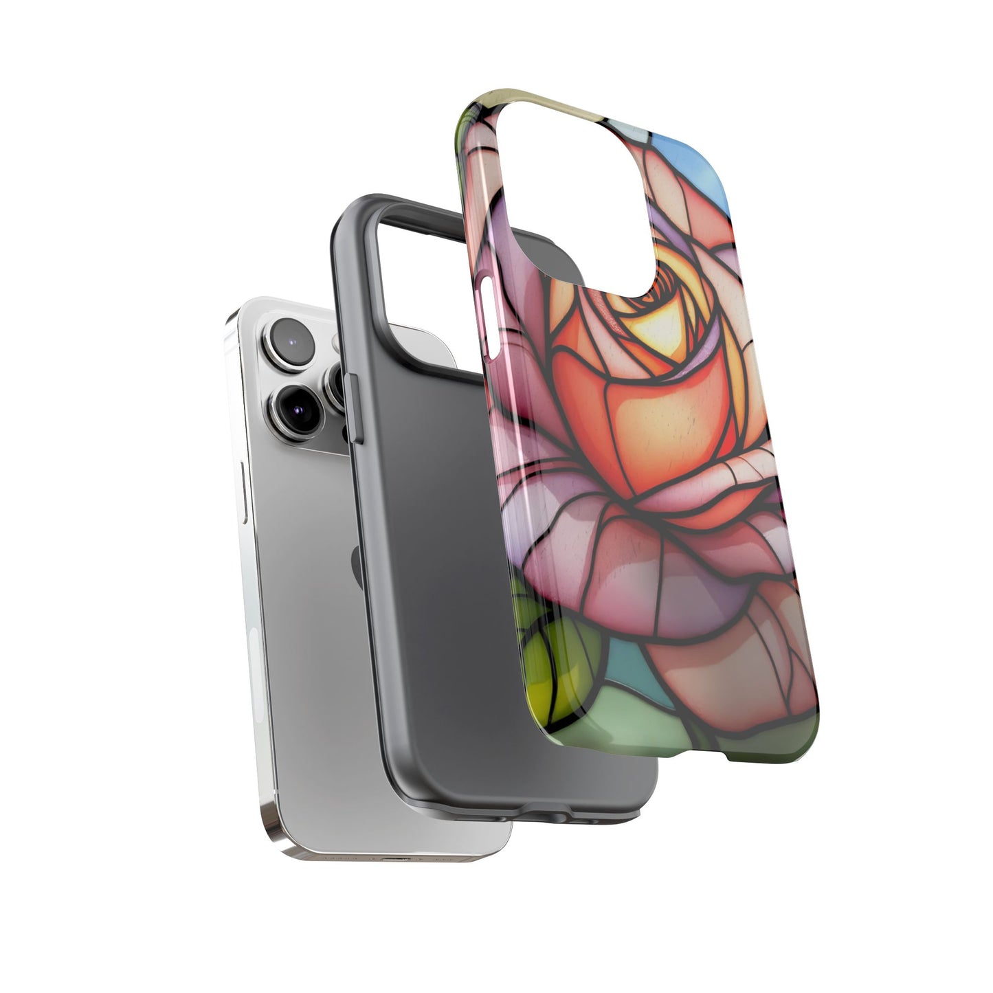 iPhone 16 case, Stained Glass Rose Phone Case, iPhone protective cover, Flower Lovers Gift, Spring Decor, Gift Idea phone case