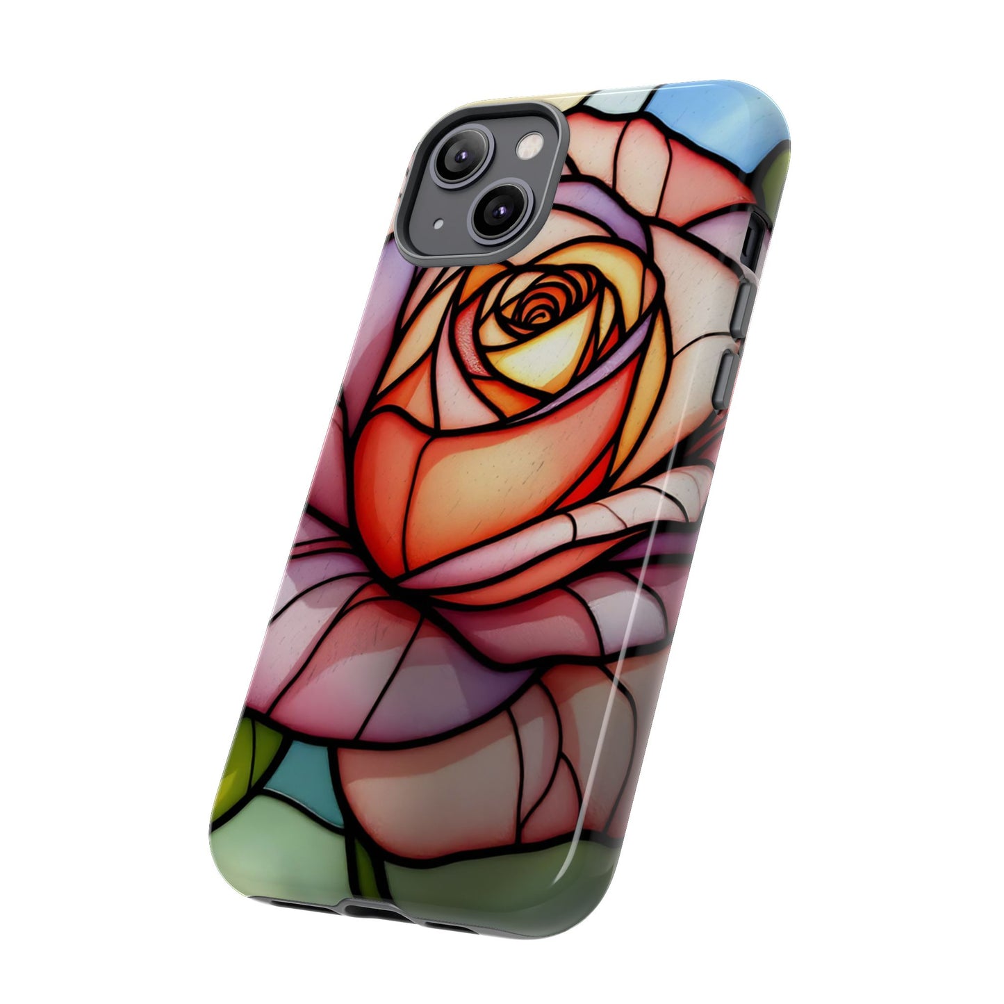 iPhone 16 case, Stained Glass Rose Phone Case, iPhone protective cover, Flower Lovers Gift, Spring Decor, Gift Idea phone case
