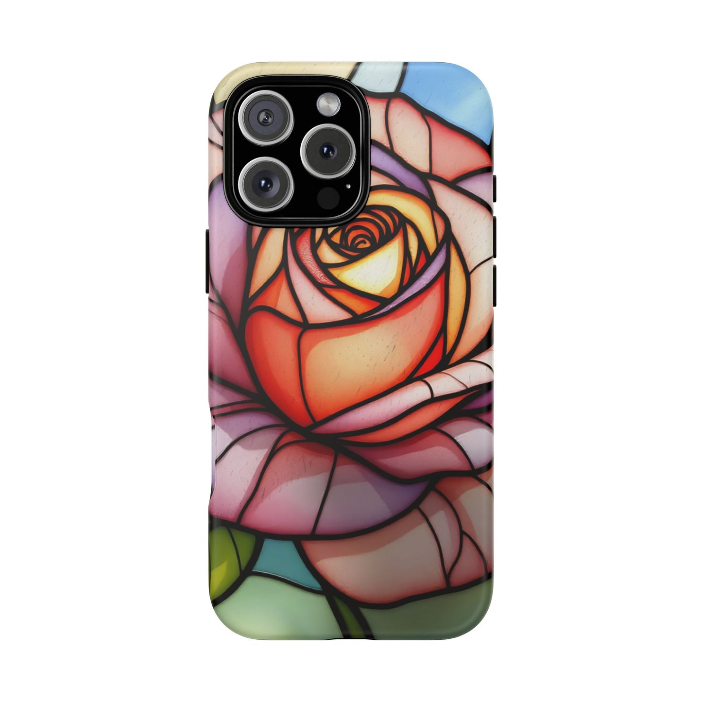 iPhone 16 case, Stained Glass Rose Phone Case, iPhone protective cover, Flower Lovers Gift, Spring Decor, Gift Idea phone case