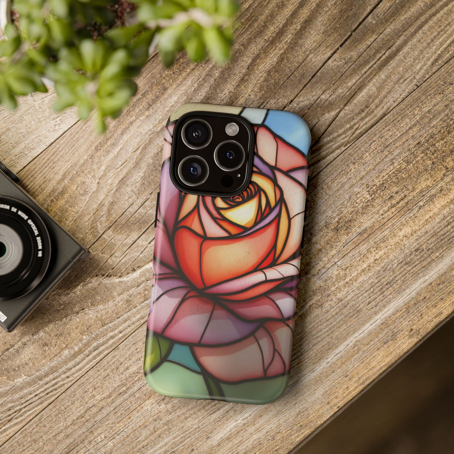 iPhone 16 case, Stained Glass Rose Phone Case, iPhone protective cover, Flower Lovers Gift, Spring Decor, Gift Idea phone case