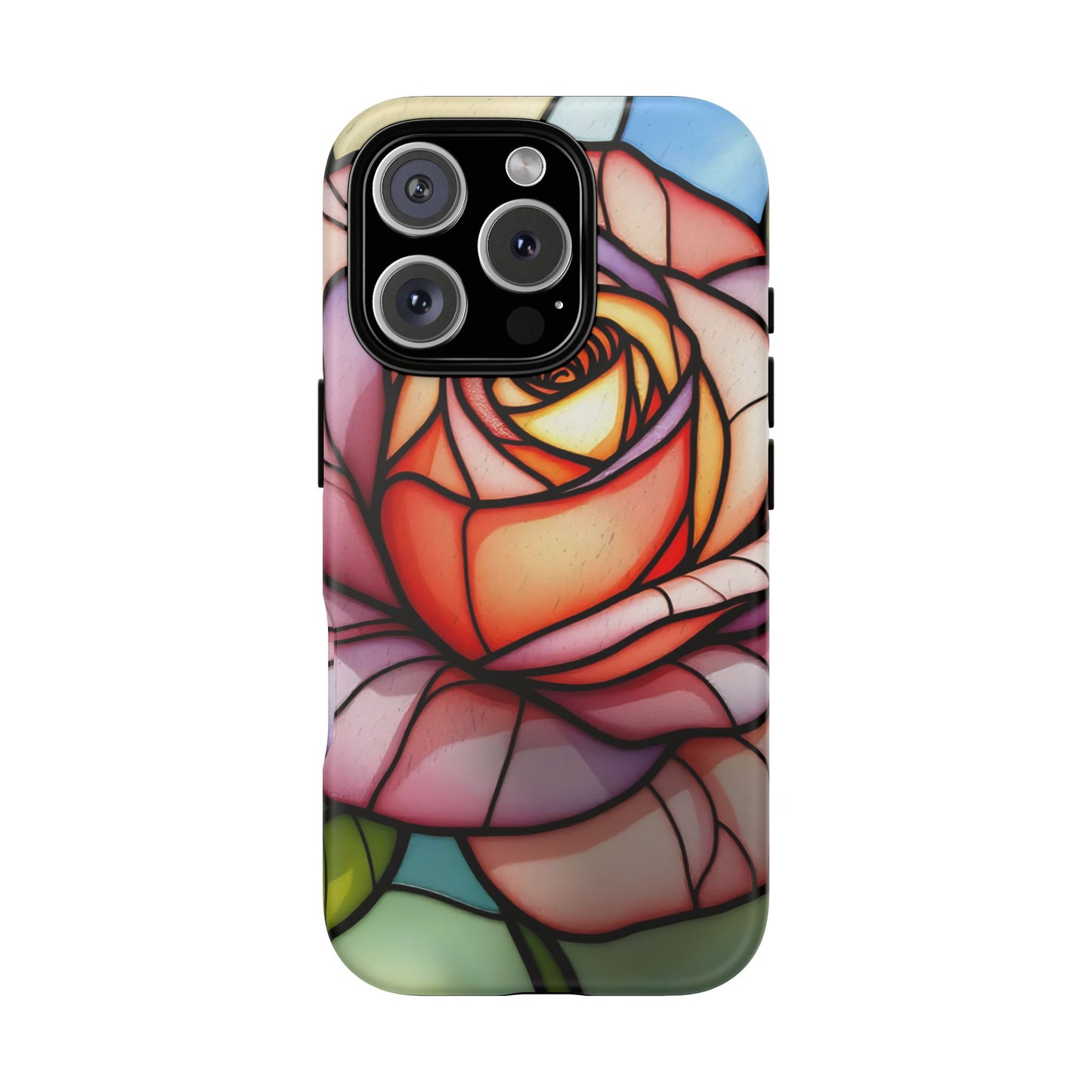 iPhone 16 case, Stained Glass Rose Phone Case, iPhone protective cover, Flower Lovers Gift, Spring Decor, Gift Idea phone case